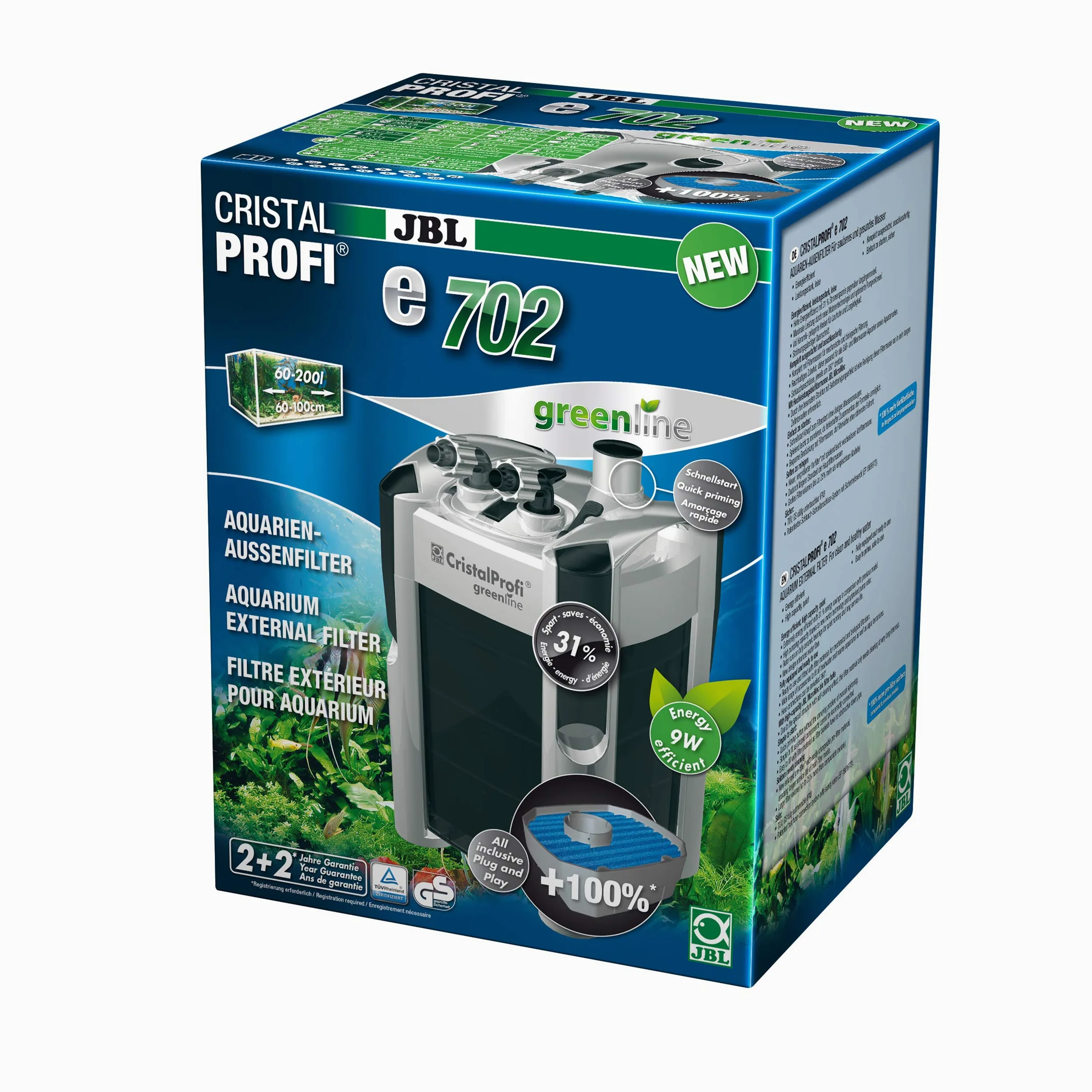Jbl Cristalprofi E702 Filtr do Akwariów 60-200 Litrów Szary Czarny