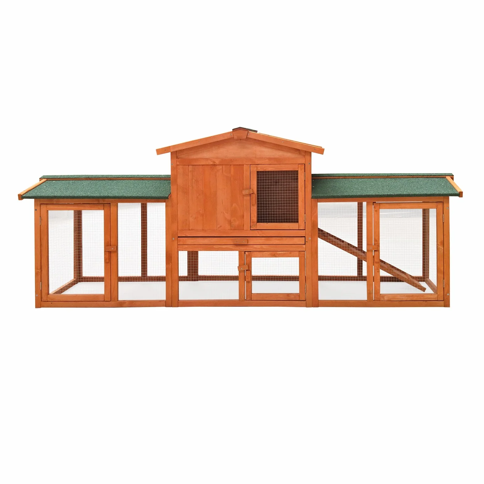 Wiltec Klatka dla królików 2190 x 530 x 850 mm z wybiegiem i podwyższoną budką drewno świerkowe 2 piętra