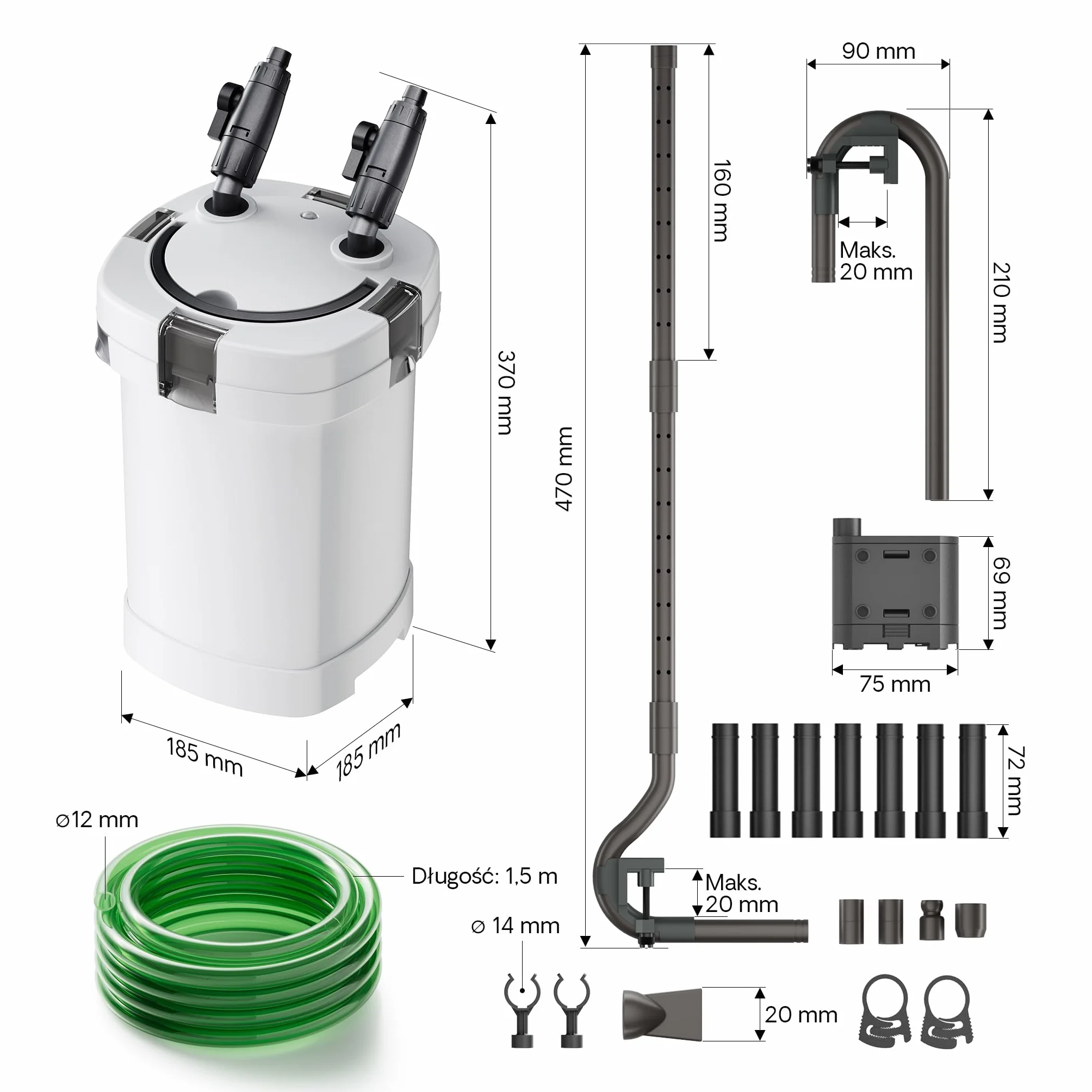 SunSun HW-504A Filtr zewnętrzny do akwarium 400 l 800 l/h 4-stopniowa filtracja biologiczna