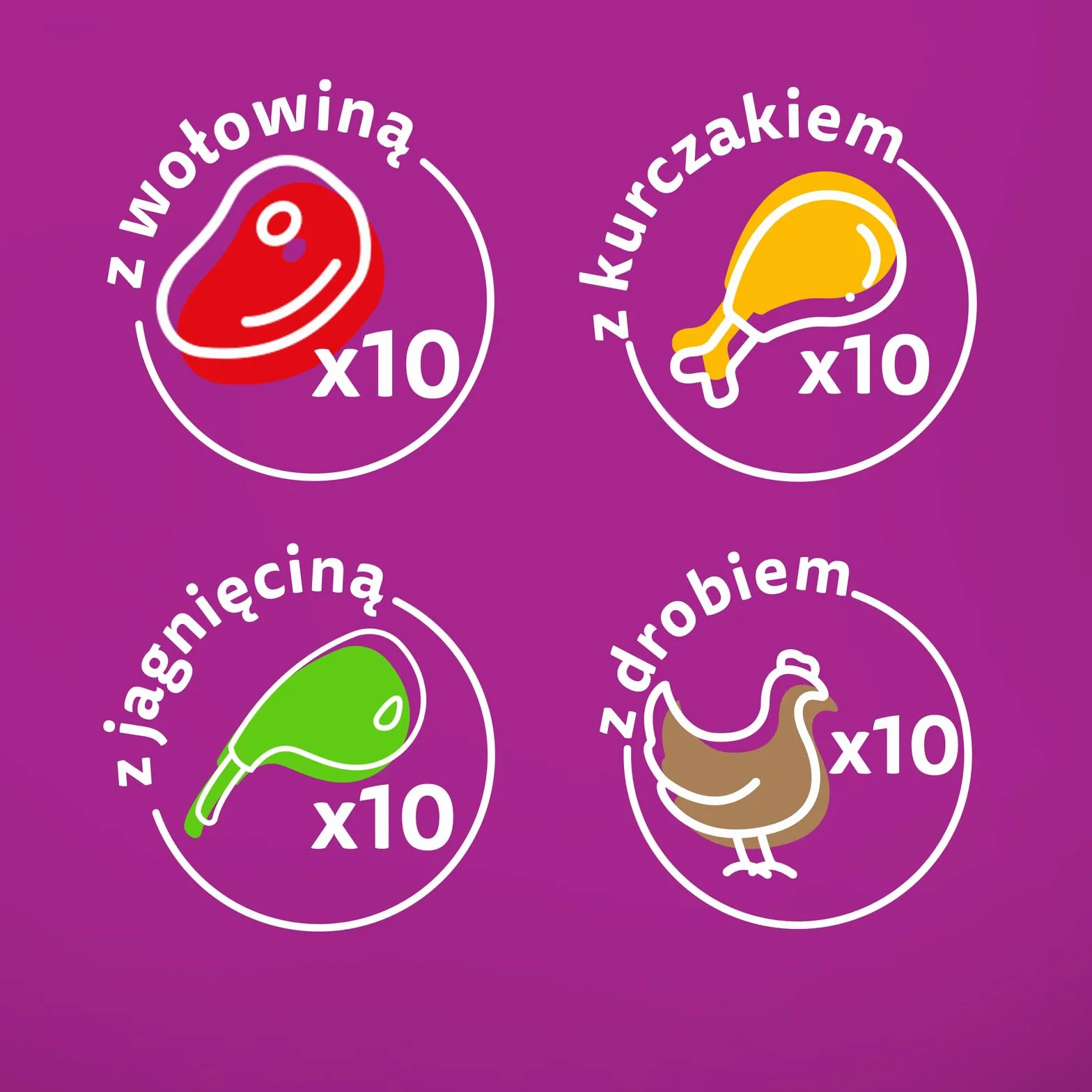 WHISKAS MOKRA KARMA DLA KOTA WOŁOWINA KURCZAK JAGNIĘCINA DRÓB W SOSIE SASZETKI 40X85 G
