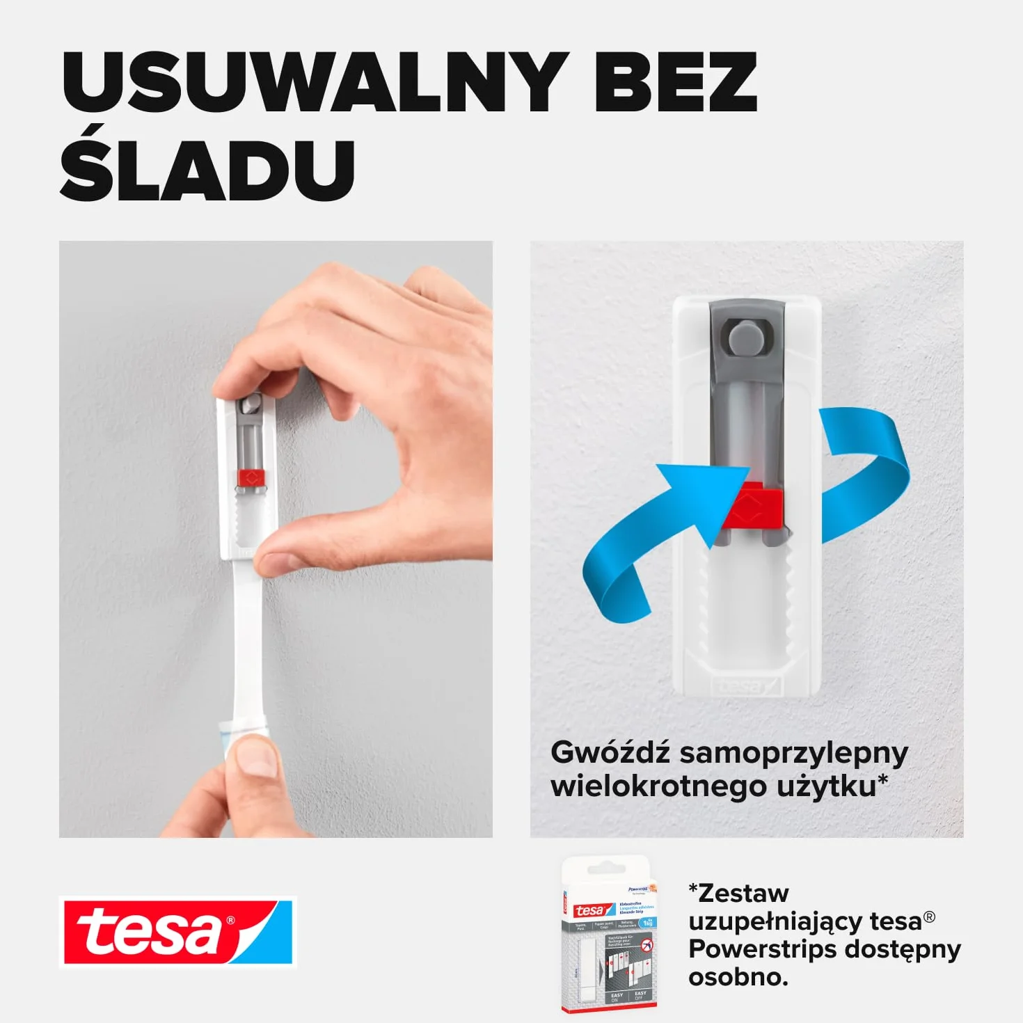 tesa Gwoździe samoprzylepne do tapet i tynku – regulacja wysokości i boku – samoprzylepne – idealne do routerów WLAN – wydajność trzymania 0,5 kg/gwóźdź – możliwość usunięcia bez pozostawiania śladów