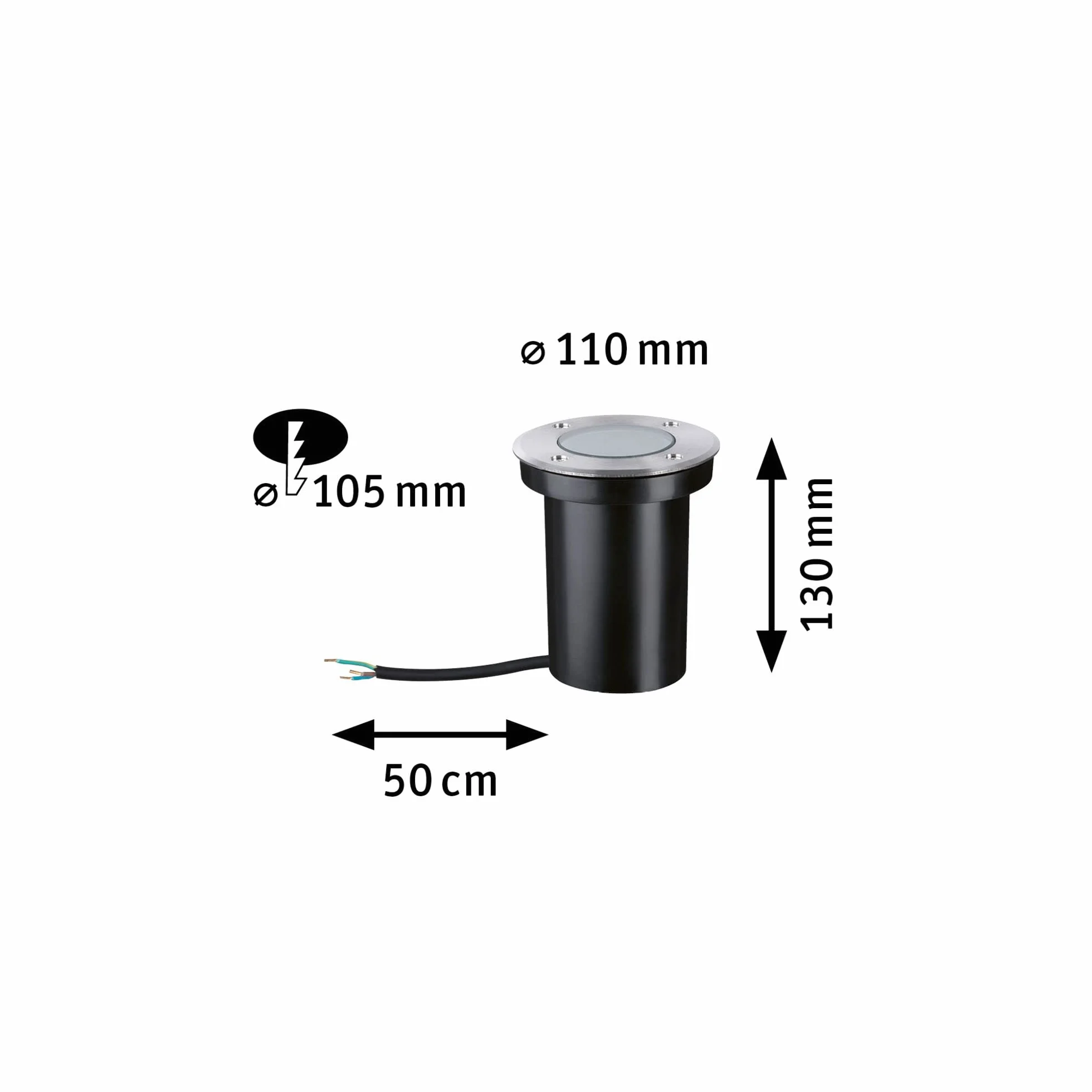 Paulmann 94732 oprawa zewnętrzna LED oprawa dogruntowa złote światło przyjazne owadom IP65 okr. 110mm 2200K 4,3W 320lm 230V stal szlach. tw. szt. GU10