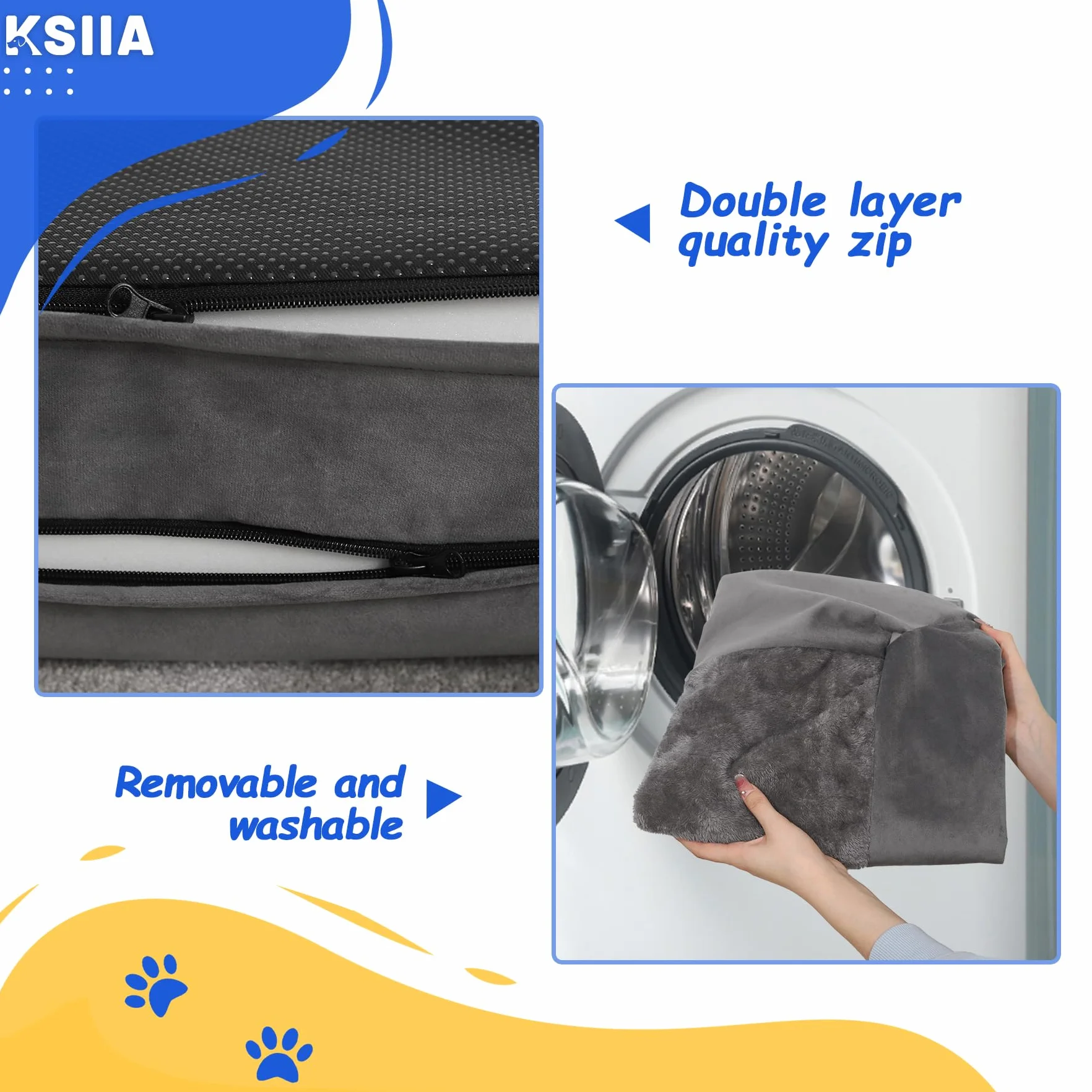 KSIIA Legowisko dla dużych psów ortopedyczne, Łóżko dla psa, poduszka dla psa 121x76x18cm zdejmowana sofa dla psa, zmywalne antypoślizgowe, XXL Szary