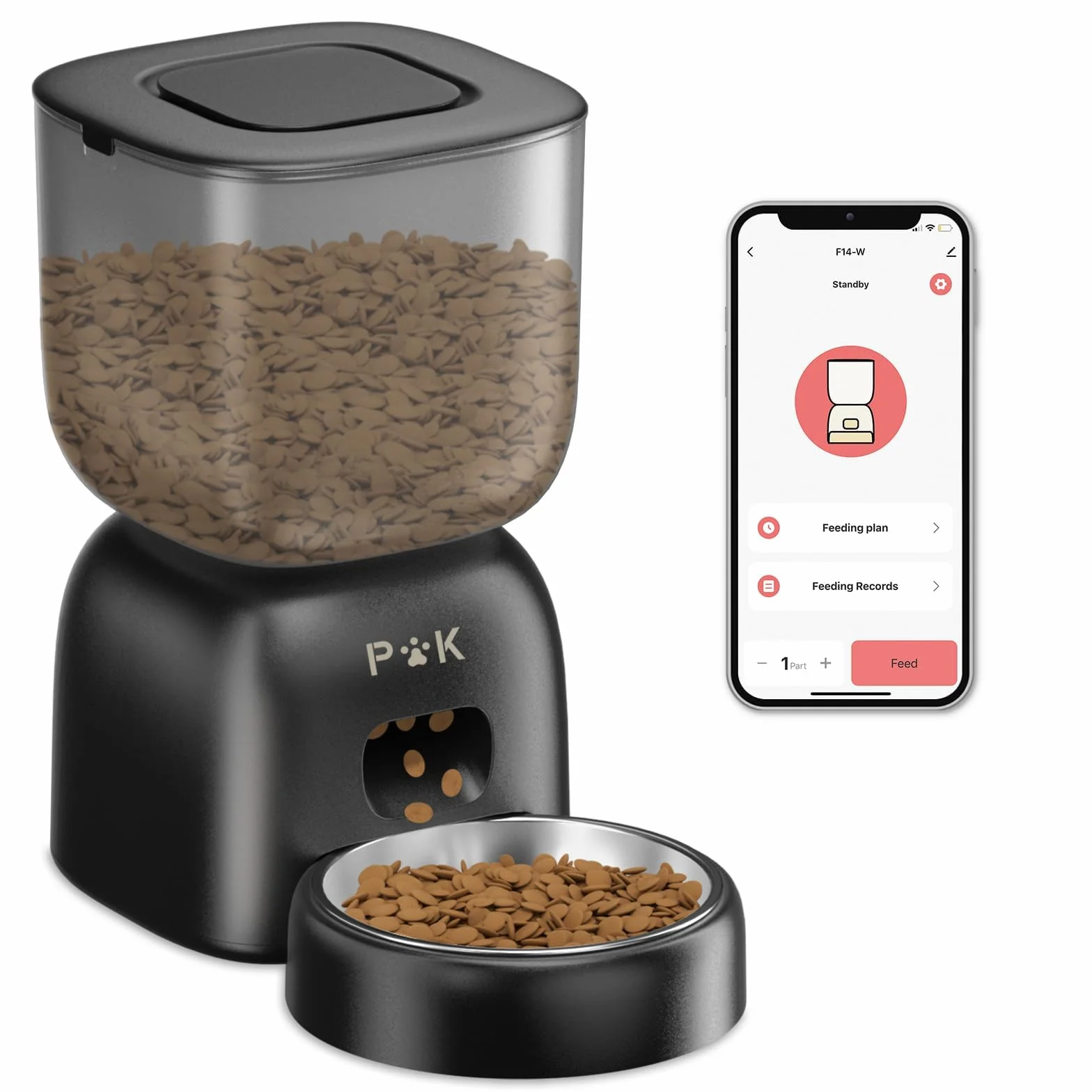 PUPPY KITTY Automatyczny dozownik karmy dla kotów, 2,4 G WiFi dozownik karmy dla kotów połączyć APP z rejestracją 10S, miska ze stali nierdzewnej 304, 1-10 posiłków dziennie, 3 l (czarny)