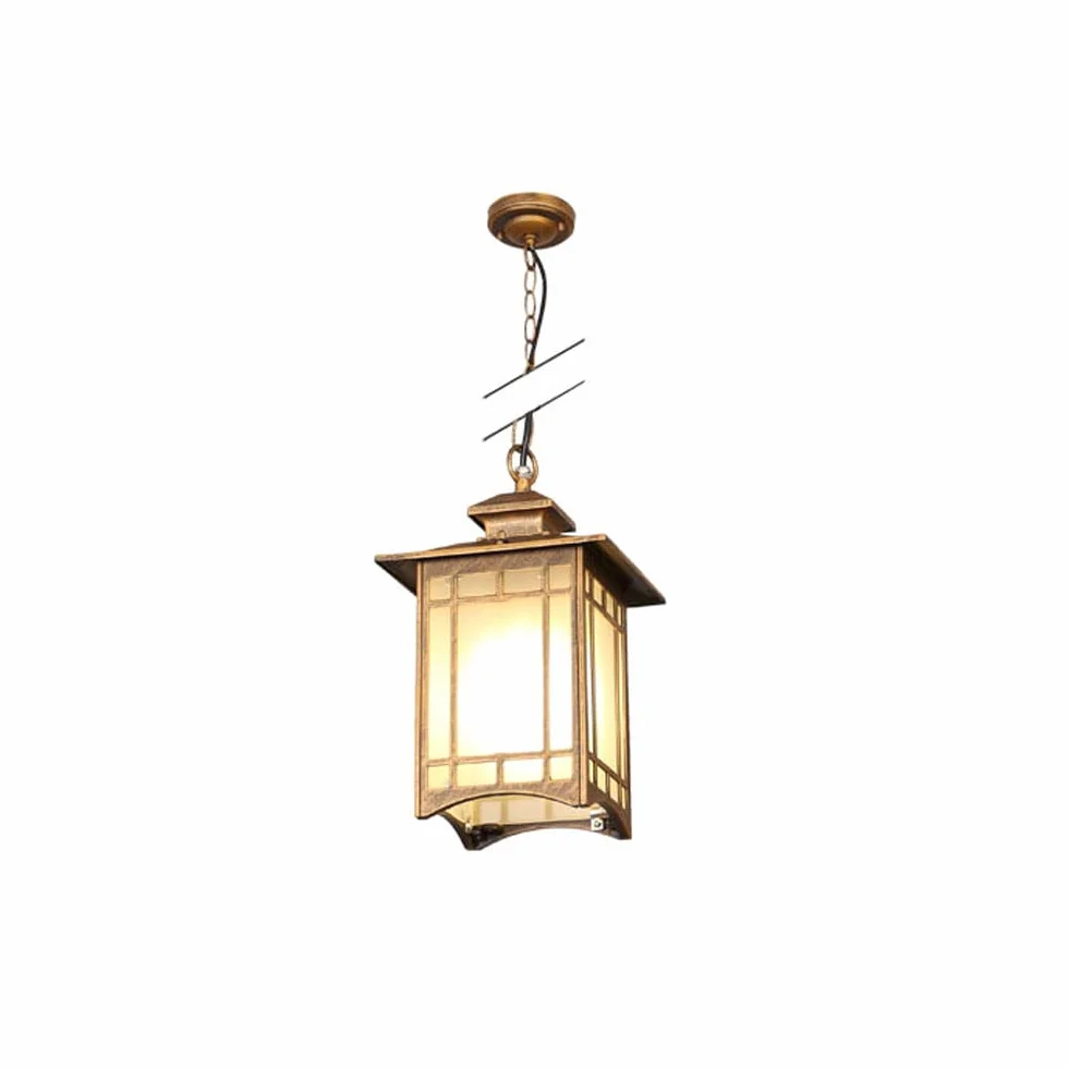Nowa chińska kwadratowa szklana latarnia lampa wisząca Vintage aluminiowa metalowa lampa sufitowa Ip65 wodoodporny żyrandol zewnętrzny do przejścia balkon willa ogród dziedziniec pawilon E27