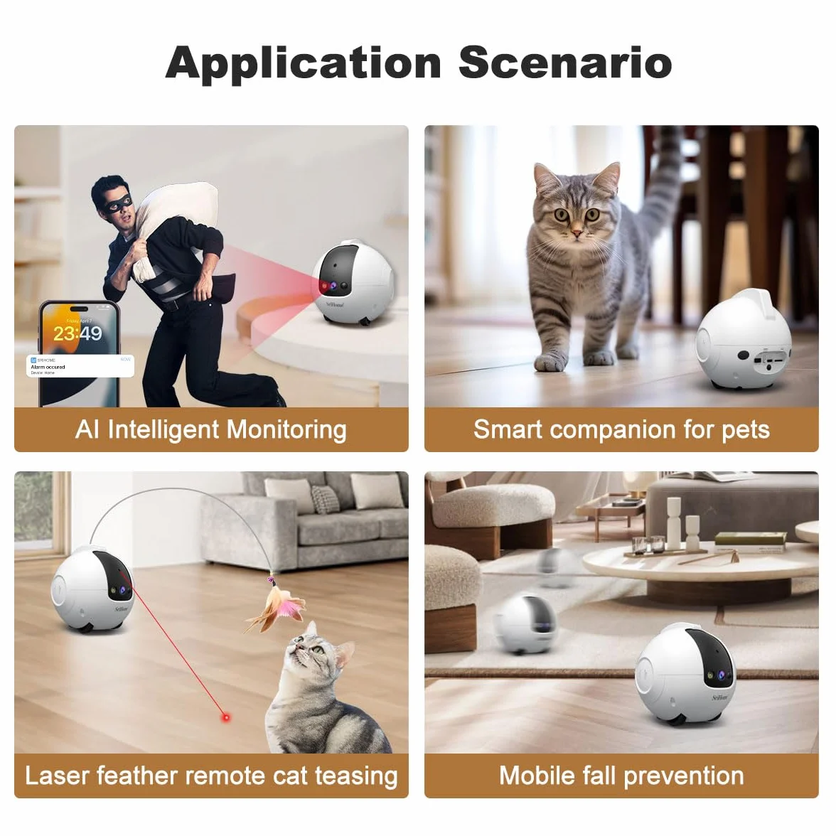 OBA Robot kamera AI 360 stopni dla zwierząt domowych: 4 MP QHD, bateria 10000 mAh DH013 Rec MicroSd