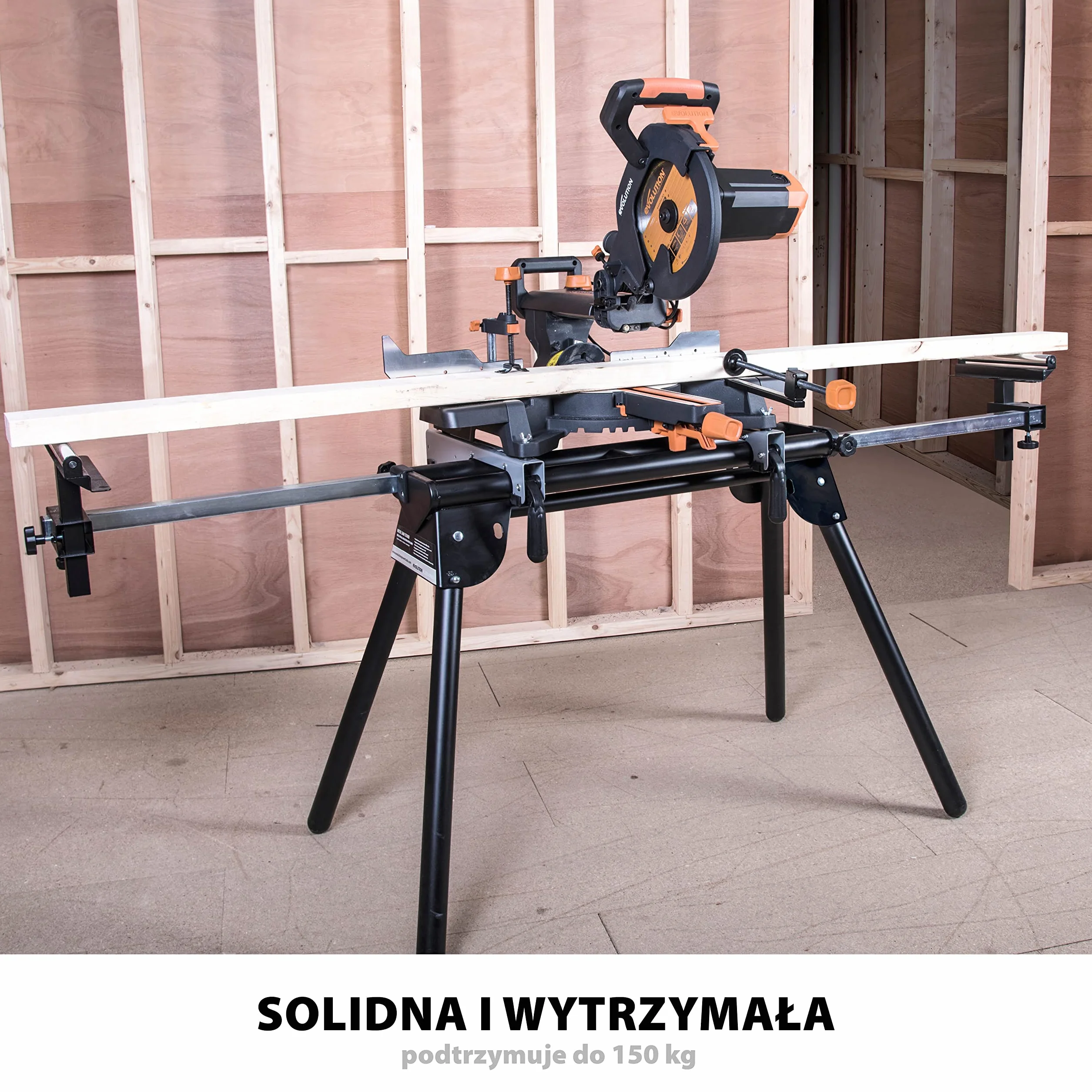 Evolution Power Tools Stojak do ukośnicy EVOMS1 – uniwersalny, kompaktowy, składany stojak z wysuwanymi ramionami. Pasuje do ukośnic Evolution, Makita, DeWalt, Bosch, Ryobi, Einhell i Metabo