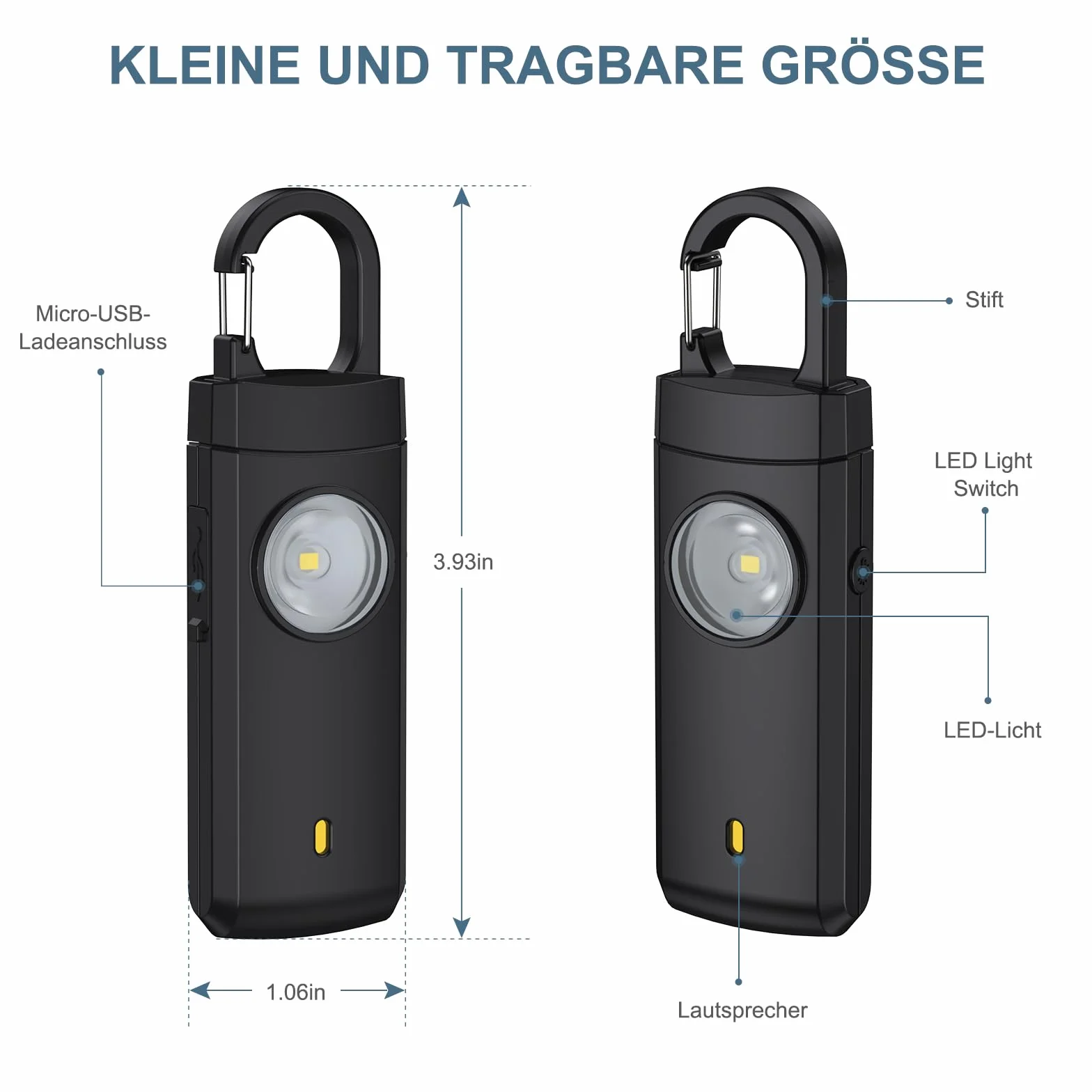 Osobisty alarm 135 dB breloczek do kluczy czarny