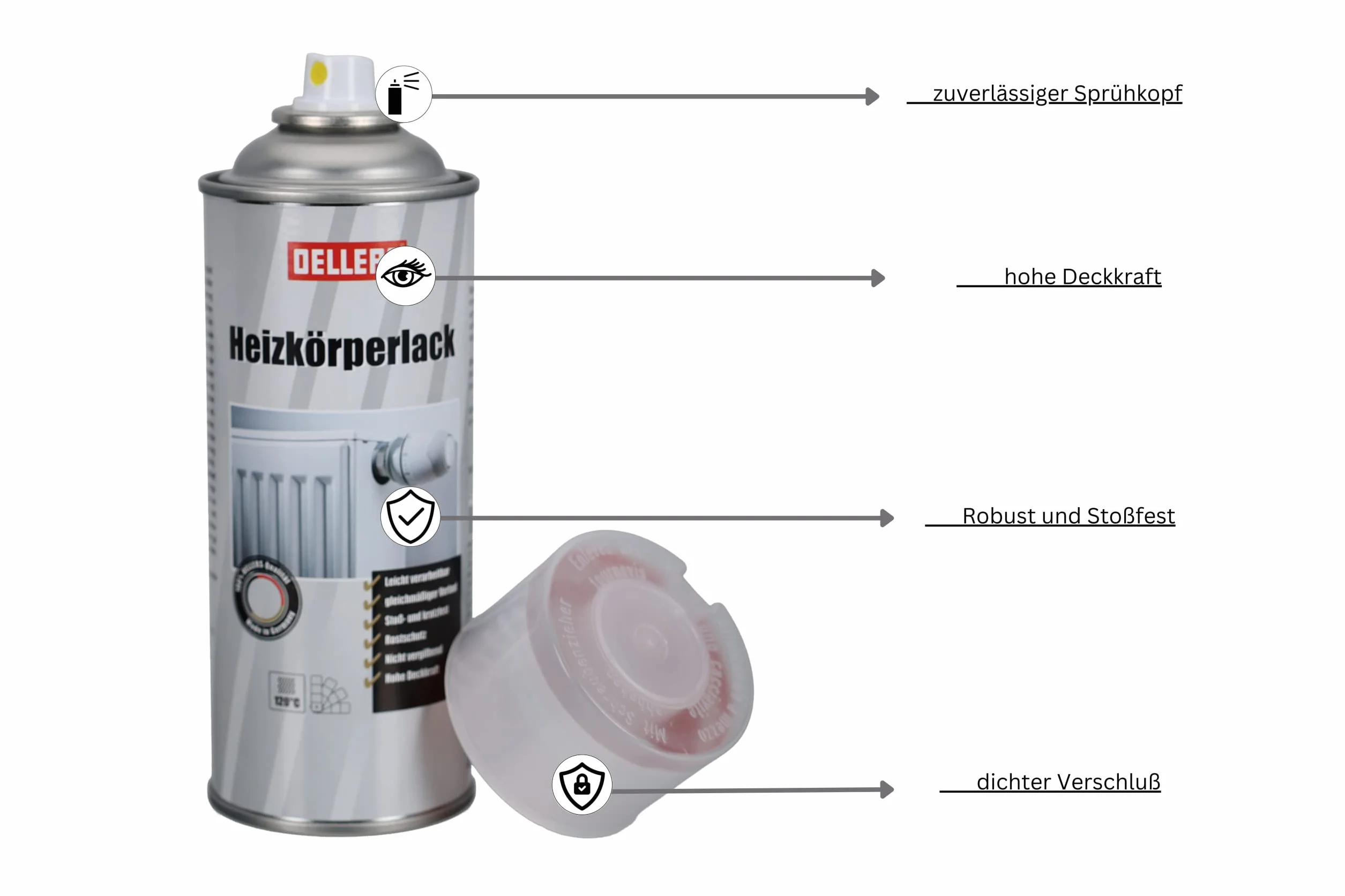 OELLERS Lakier do grzejników w sprayu 400 ml RAL 9010 Czysty biały odporny na temperaturę zarysowania ścieranie