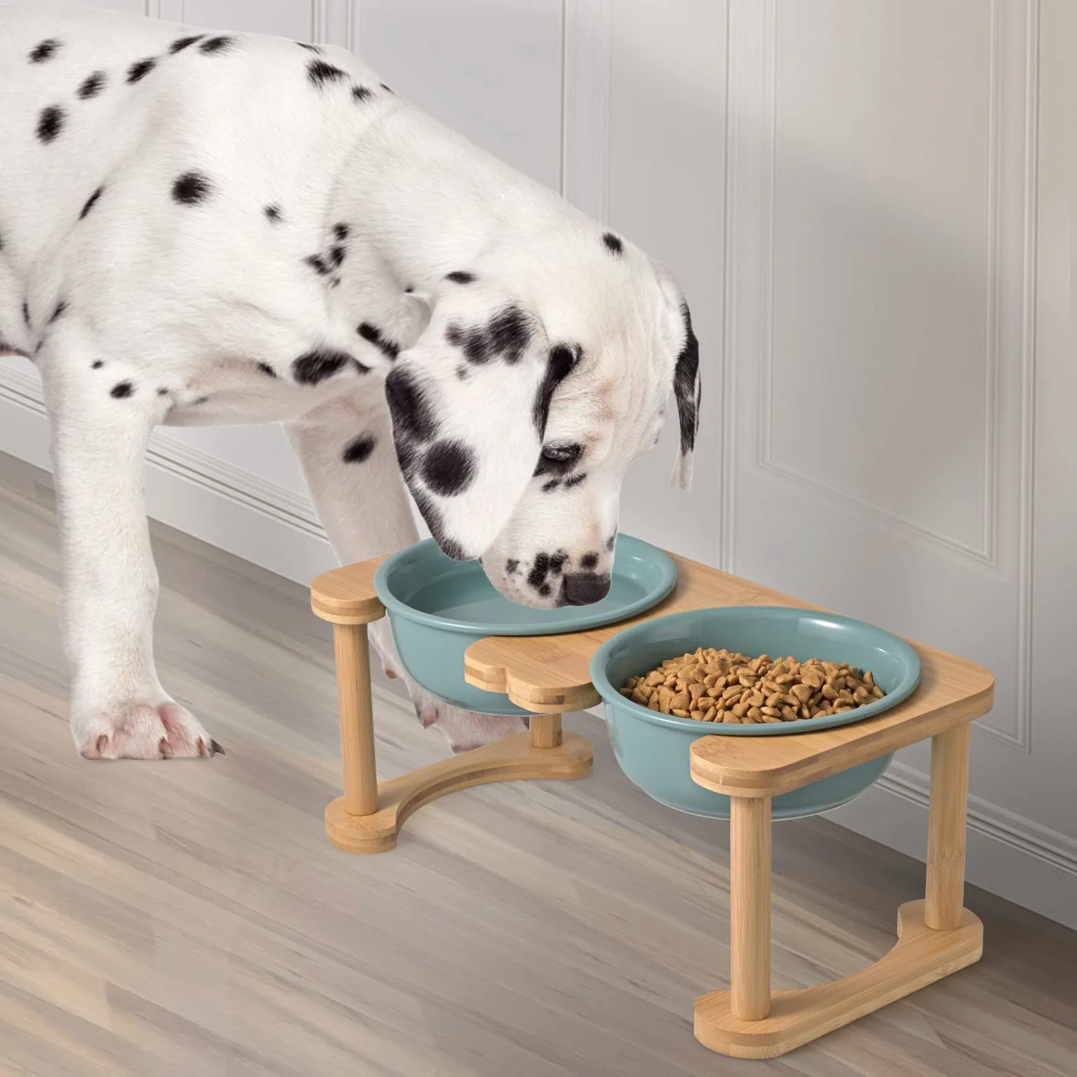 SPUNKYJUNKY Ceramiczna podwyższona miska dla psa 800 ml ciemnozielona