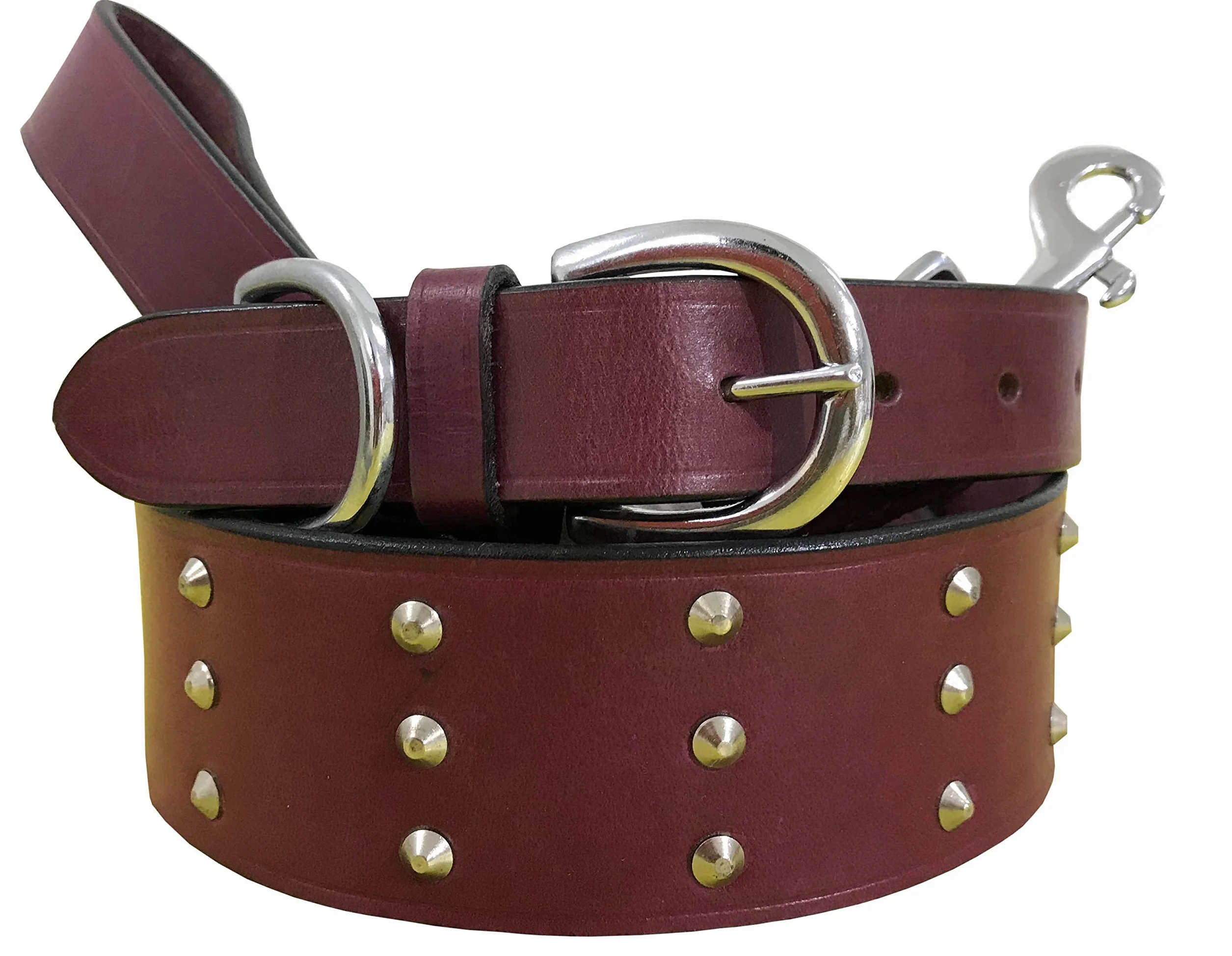 Genuine Leather Matching Pair Dog Collar and Lead Set - S (12-15 Inches)