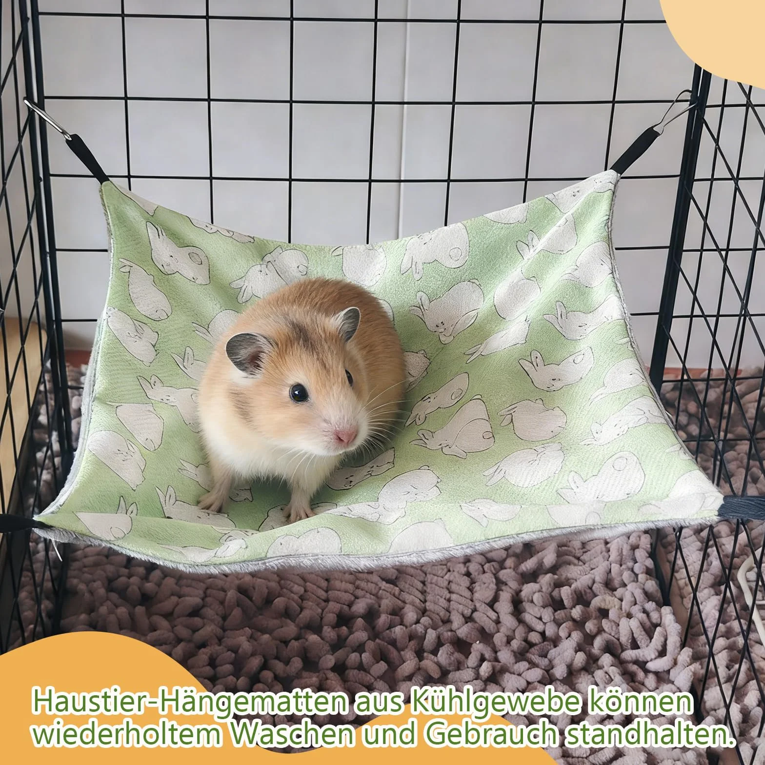 Yootiko Hamak dla świnki morskiej, 28 x 28 cm, szary i zielony, letni hamak dla chomików, królików i małych zwierząt domowych, akcesoria do klatki, 2 sztuki