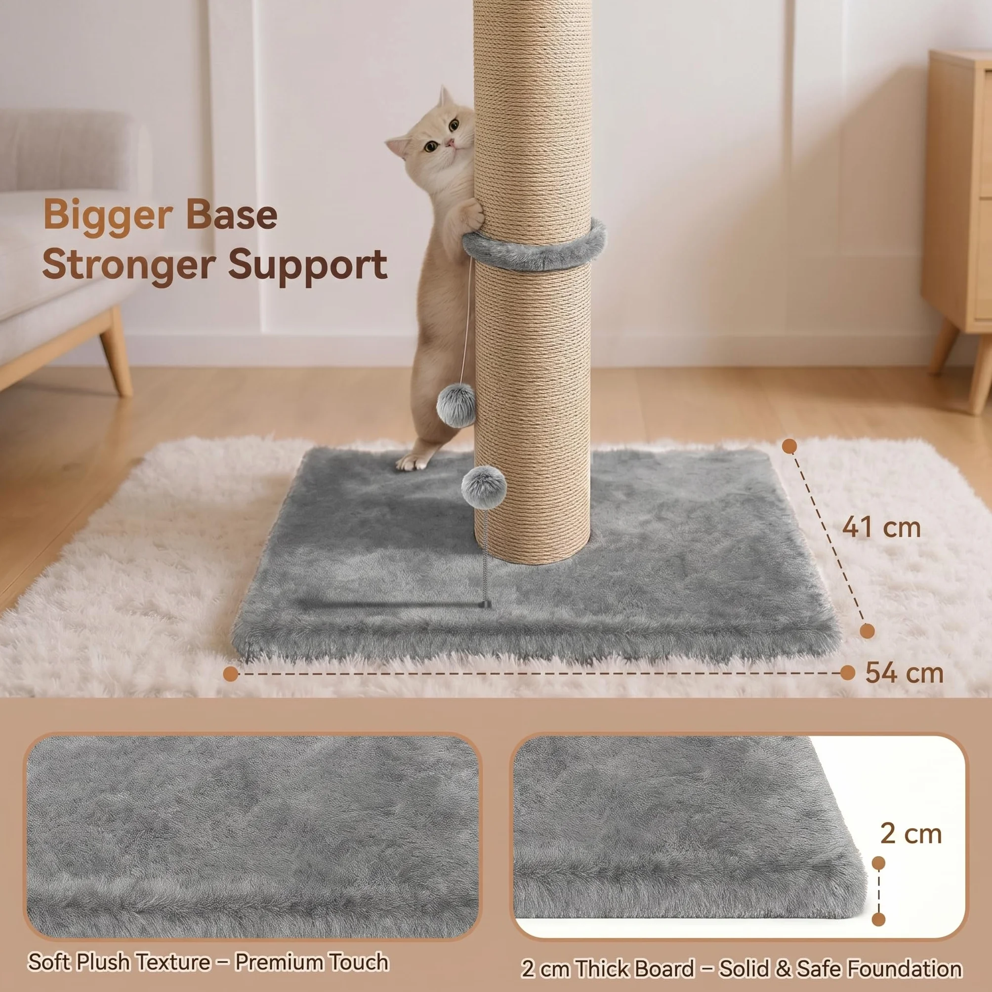 Drapak sizalowy, 91 cm, wysoka wieża do drapania z górną platformą i bardzo stabilnym cokołem (53 × 40 cm), wytrzymały drapak dla kotów mieszkalnych, szary