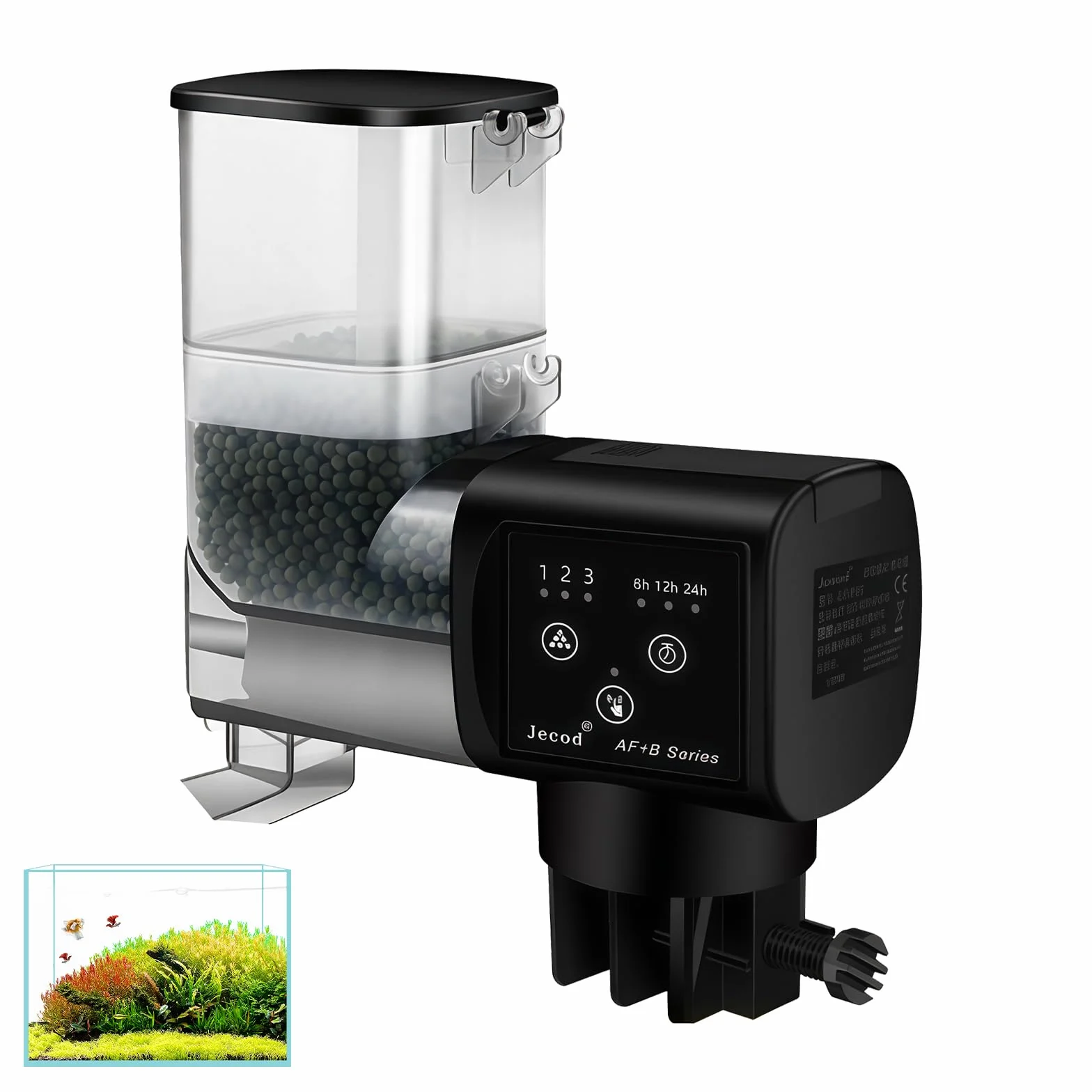 Automatyczny karmnik dla ryb: automatyczny karmnik dla ryb 250 ml, regulowany karmnik dla ryb, karmnik dla ryb do granulatu i pasków, do akwariów, grubość szkła poniżej 1,5 cm