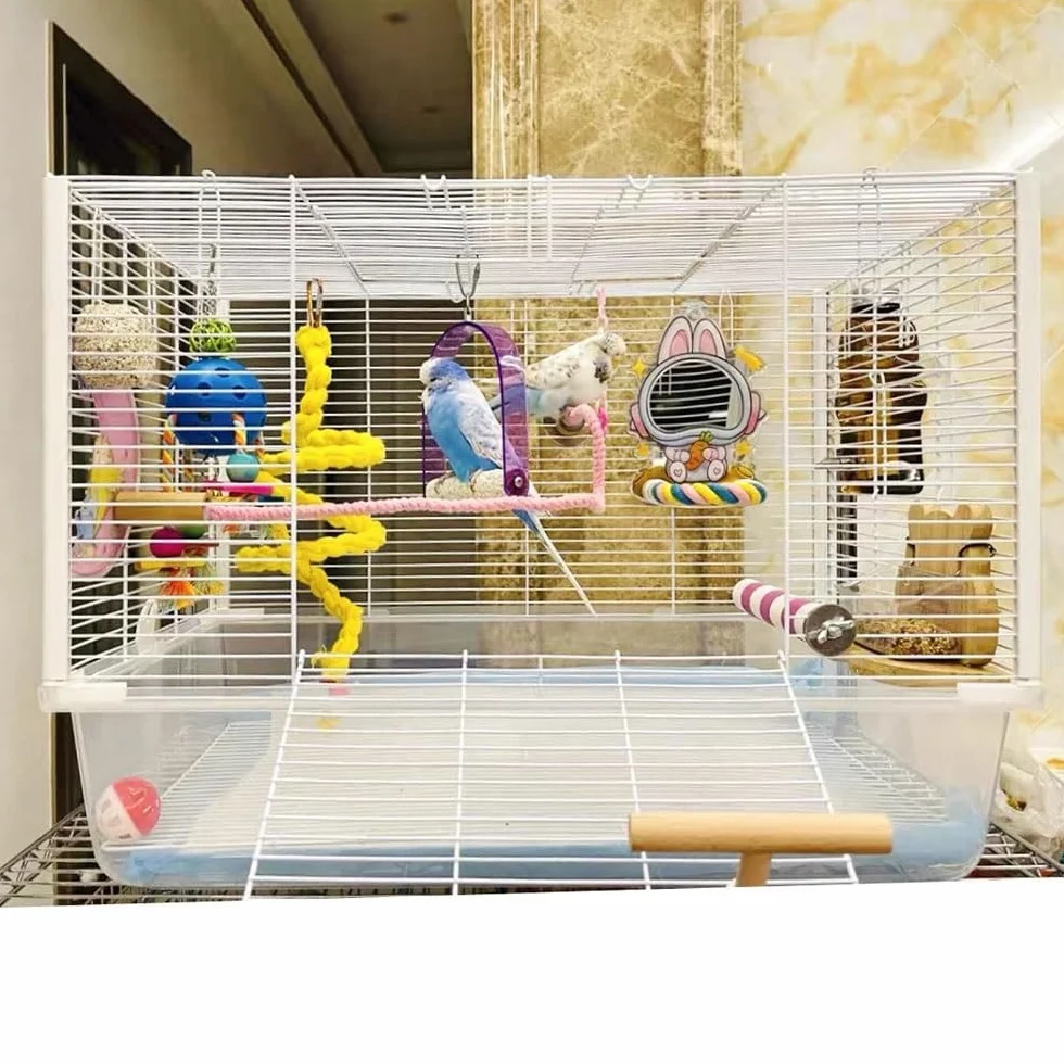 Klatka dla ptaków Duża klatka dla papug, podniesiona rama, zapobiega rozpryskiwaniu, przezroczysty widok, papuga falista Java Sparrow Dom dla zwierząt