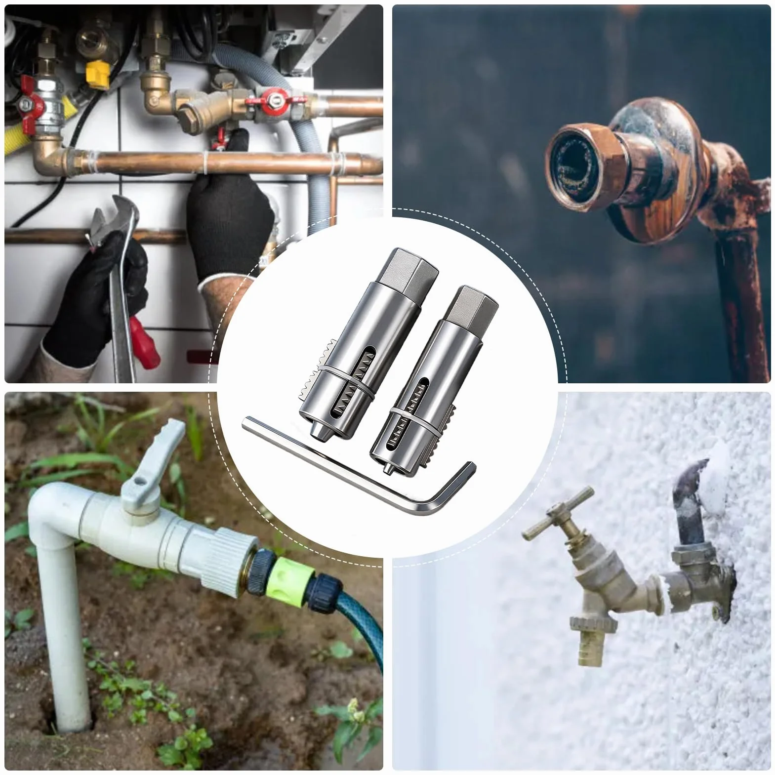 Zestaw do wyciągania rur, regulowane narzędzie do dużych obciążeń, 12 mm i 14 mm, narzędzie do usuwania śrub rurowych z kluczem sześciokątnym, do konserwacji gwintu zaworu kranowego