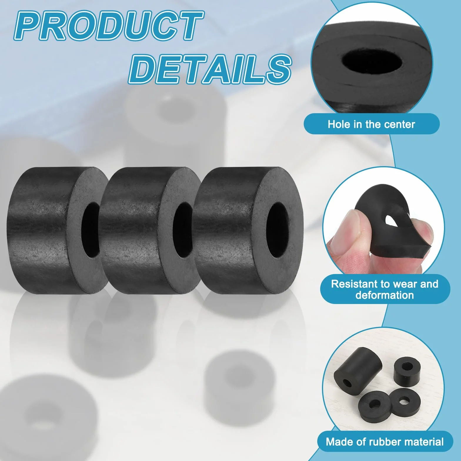 Gumowe podkładki dystansowe 12 sztuk 20x8x10 mm czarne