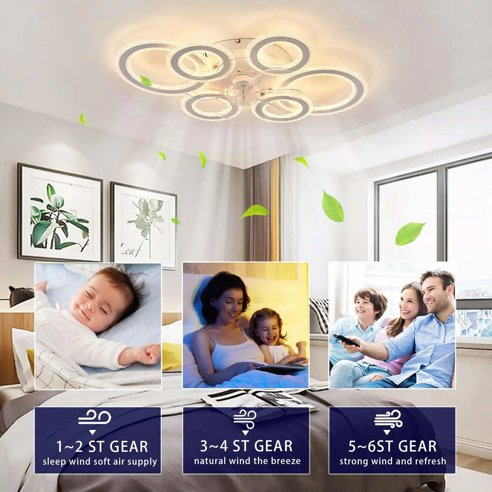 Duża Lampa Sufitowa O Przekątnej 29,9in Z Wentylatorem LED I Funkcją Przyciemniania Pamięci Wentylator Sufitowy Oświetleniem I Pilotem Cichy 6-biegowy Odwracalny Zegar Funkcją Wyciszenia-White