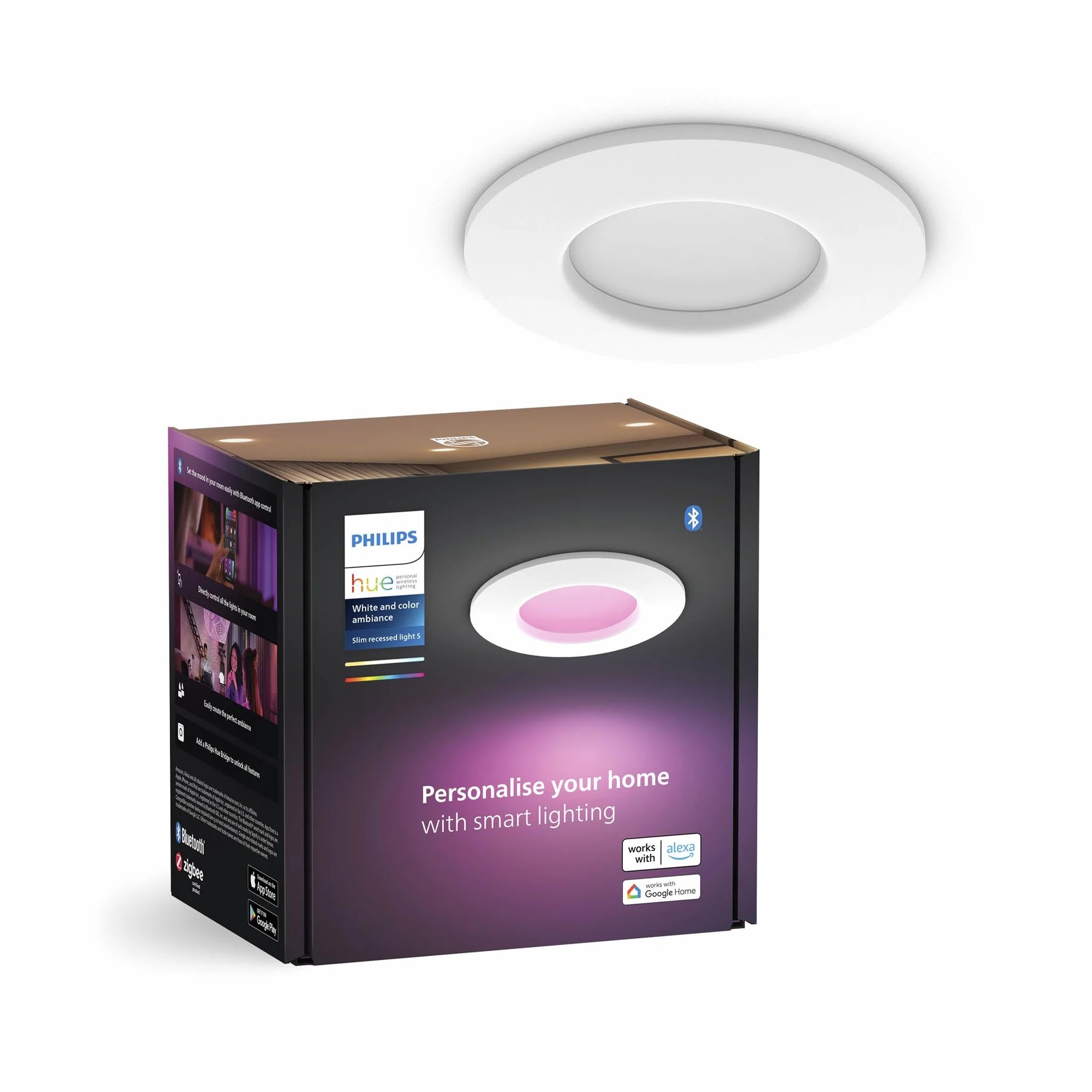 Philips Hue Smart Slim Oświetlenie do Wbudowania, 90 mm, Białe i Kolorowe Światło, Kompatybilne z Bluetooth, Kolor Czarny