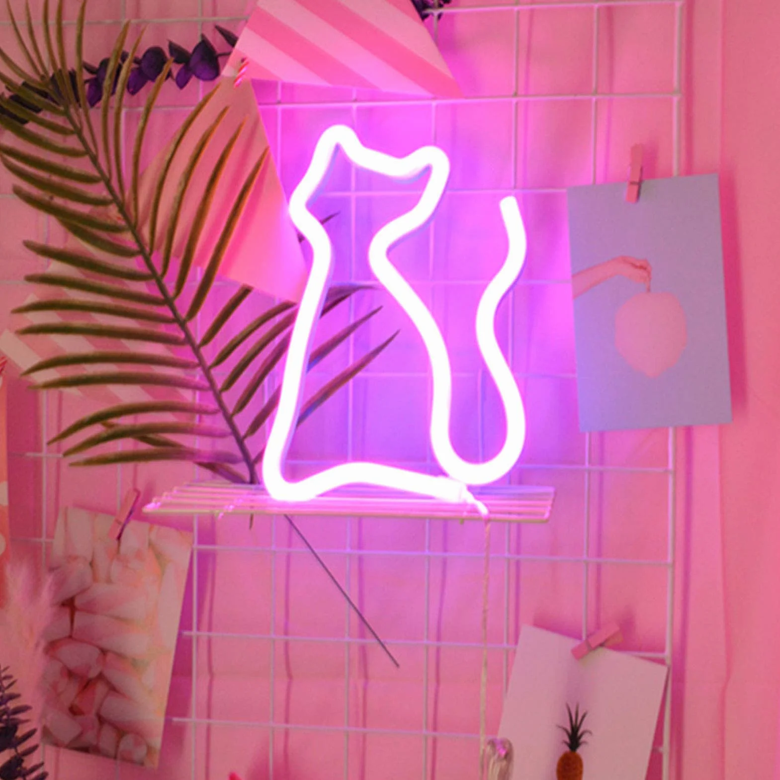 Neonowy znak LED, sztuka, dekoracyjne światła, dekoracja stołu, neonowa z podstawą, dla dzieci, chłopca i dziewczynki, do sypialni, wyjątkowy na każdą okazję (kot z