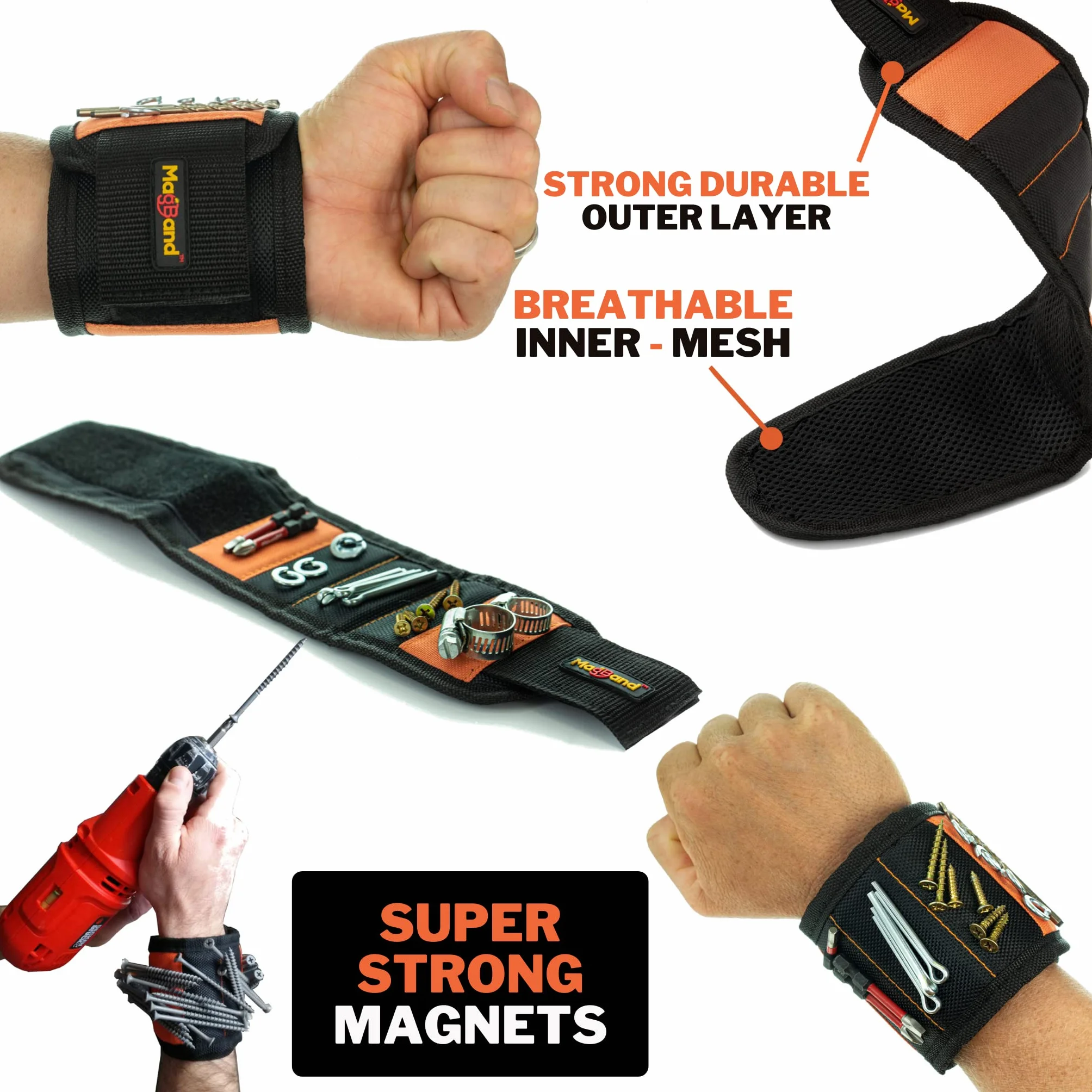 MagBand Magnetyczna opaska na nadgarstek do trzymania śrub gwoździ wierteł