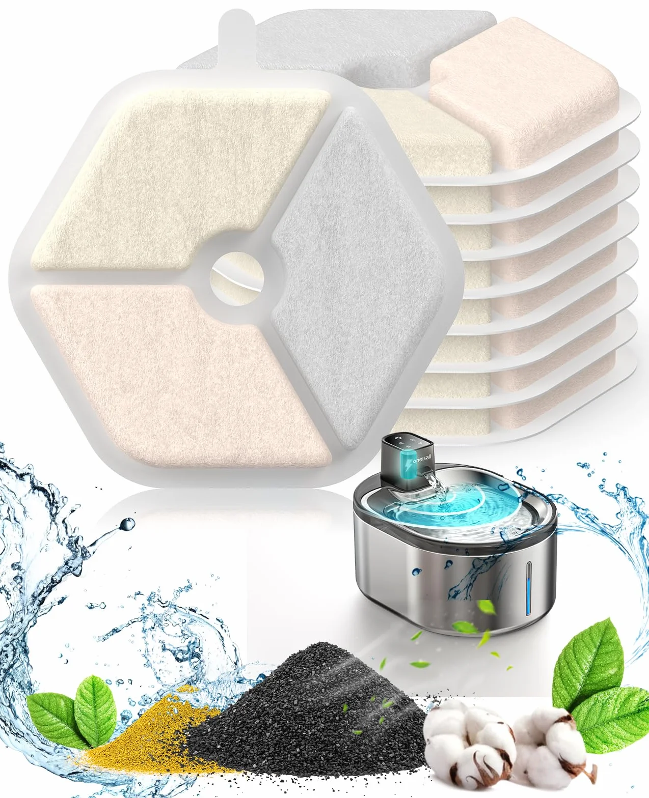 oneisall 9 wymiennych filtrów do bezprzewodowej fontanny dla kota 4L z czujnikiem ruchu