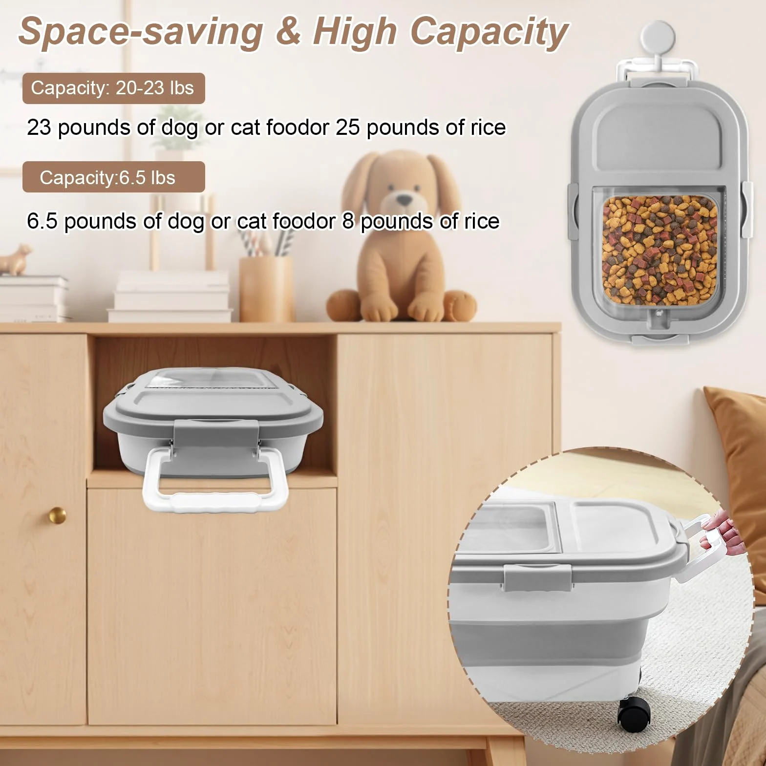 Pojemnik na karmę dla psów składany z kółkami 7-10 kg