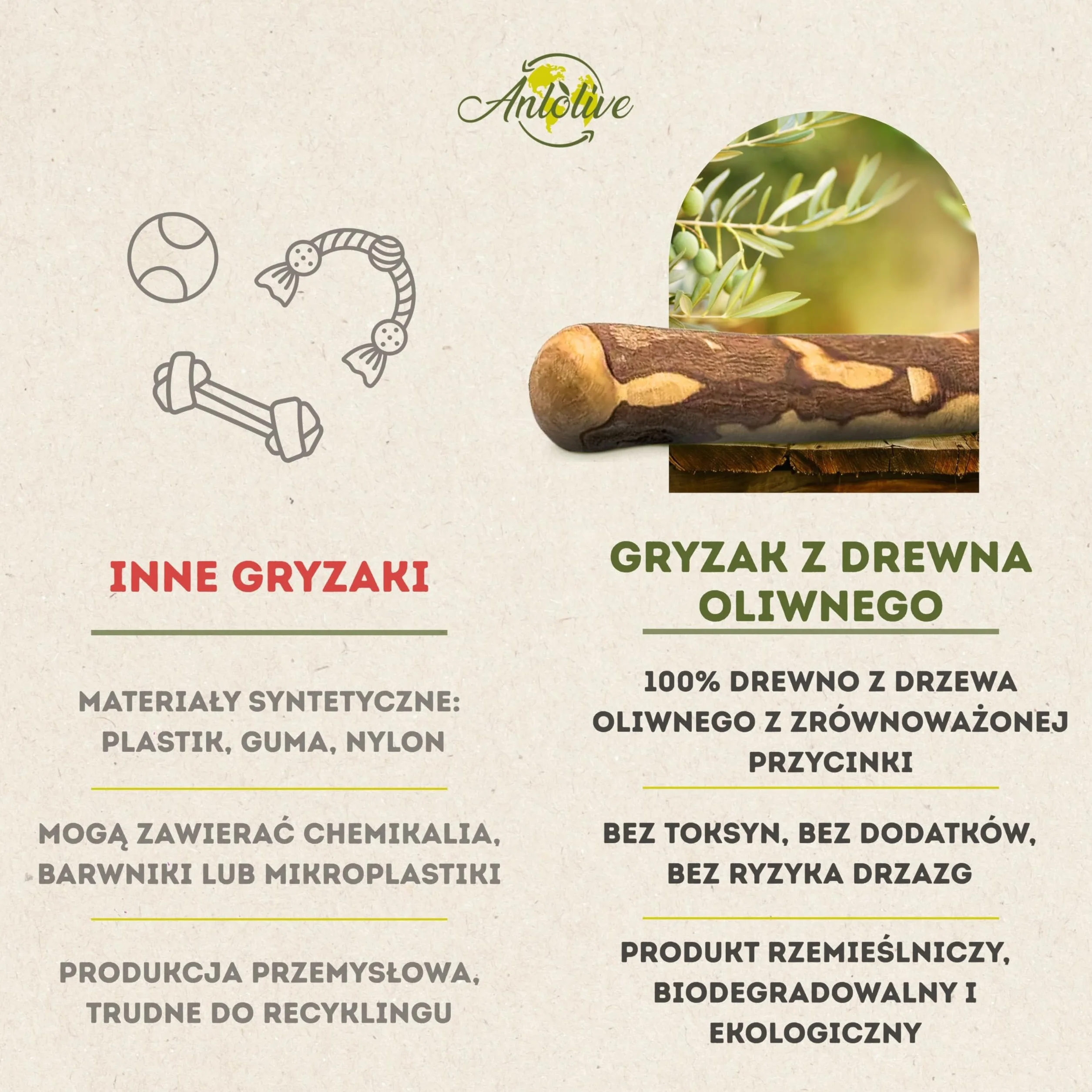 Naturalny gryzak rozmiar XL 27–30 cm | Dla dużych psów | Patyk z drewna oliwnego | Zdrowa, bezpieczna i trwała zabawka | Łagodzi lęk, dba o zęby i redukuje stres