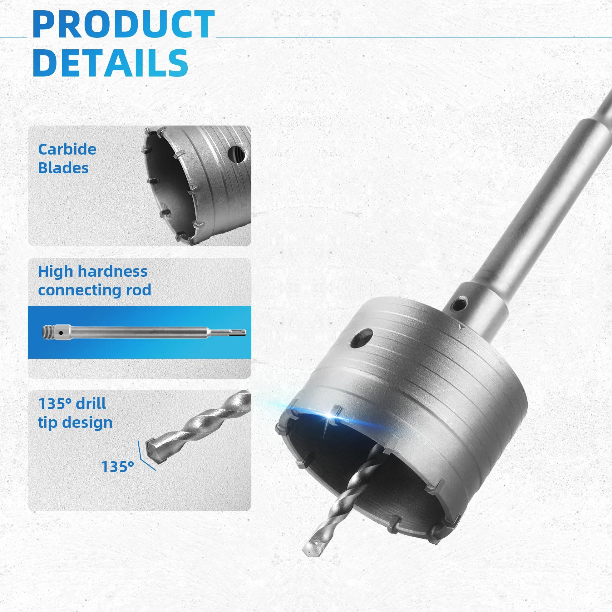 Otwornica do Betonu Wiertło Wiertnicze do Muru Wiertło Rdzeniowe Koronka 30 mm 40 mm 50 mm z Wiertłem Centrującym i Adapter Przedłużający SDS-Plus 350 mm do Płyt Gipsowo-Kartonowych Cegła Kamień