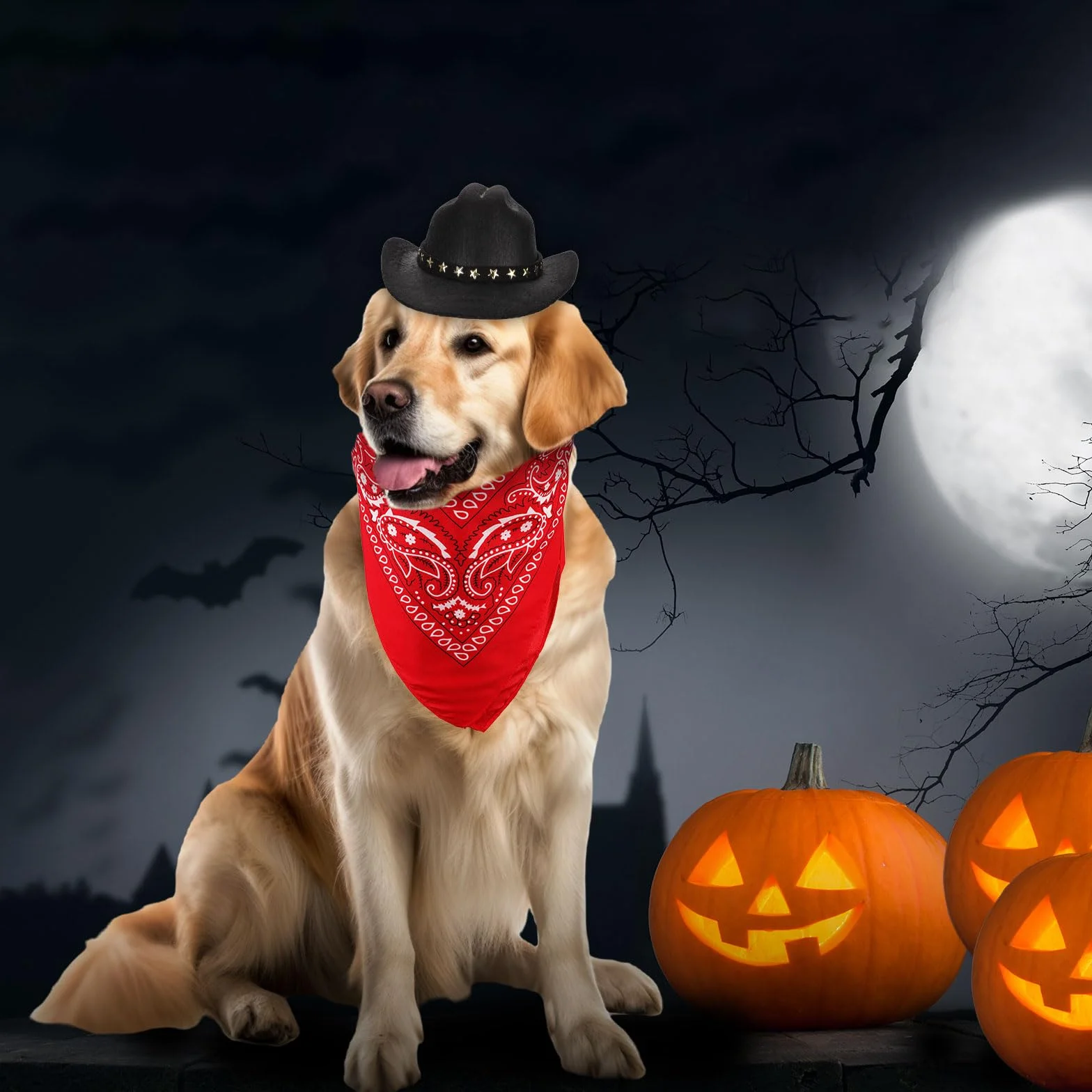 PEUTIER Kostium kowboja, psa i kota, kostium na Halloween, akcesoria dla małych zwierząt domowych (czarny, czerwony)