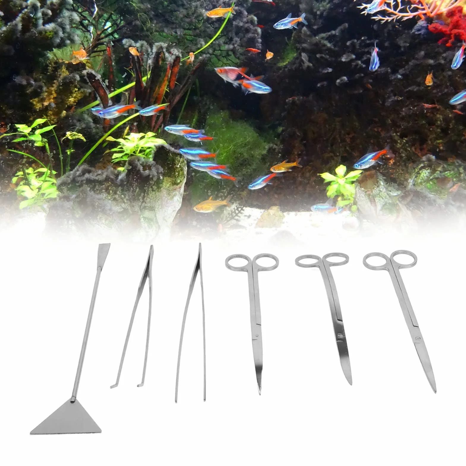 Zestaw NarzęDzi do Akwarium Aquascape, 6 w 1 Anti RośLina Wodna NarzęDzie do Aquascaping Pinceta ze Stali Nierdzewnej NożYczki ŁOpatka do Zbiornika Akwarium Zestawy Czystych
