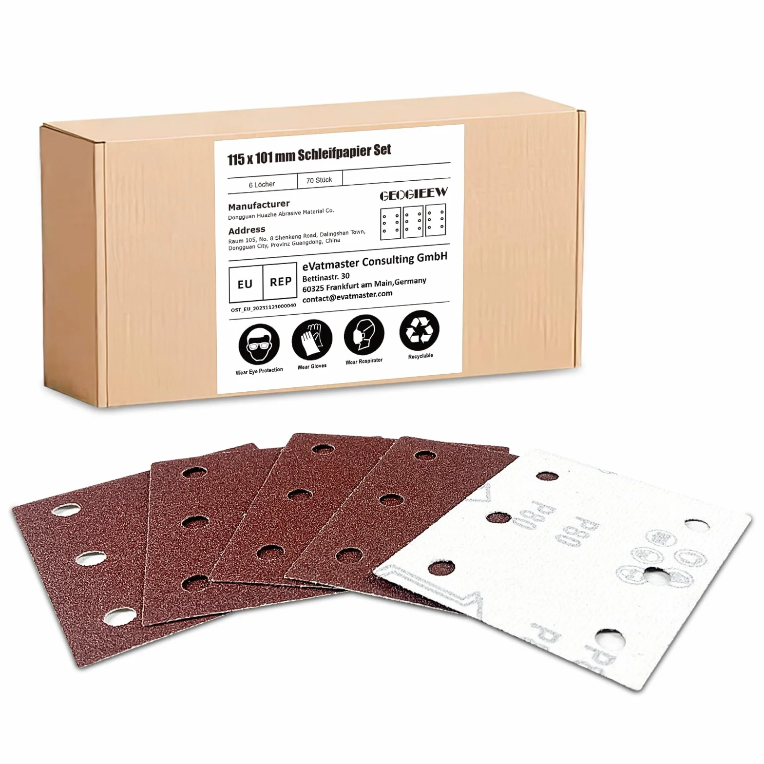 60 sztuk papieru ściernego z rzepem, ziarnistość 60, 6 otworów 115x101 mm do szlifierek oscylacyjnych