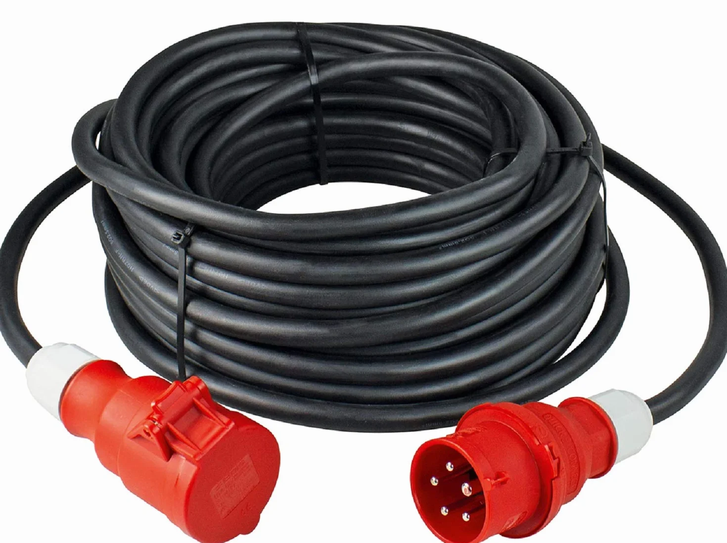 as - Schwabe Starkstormverlängerung – 400 V / 32 A CEE-Stecker & CEE-Kupplung – IP44 – 50 m Verlängerungsleitung 5-polig inklusive Schutzkappe – IP44 – Made in Germany – Schwarz I 61026