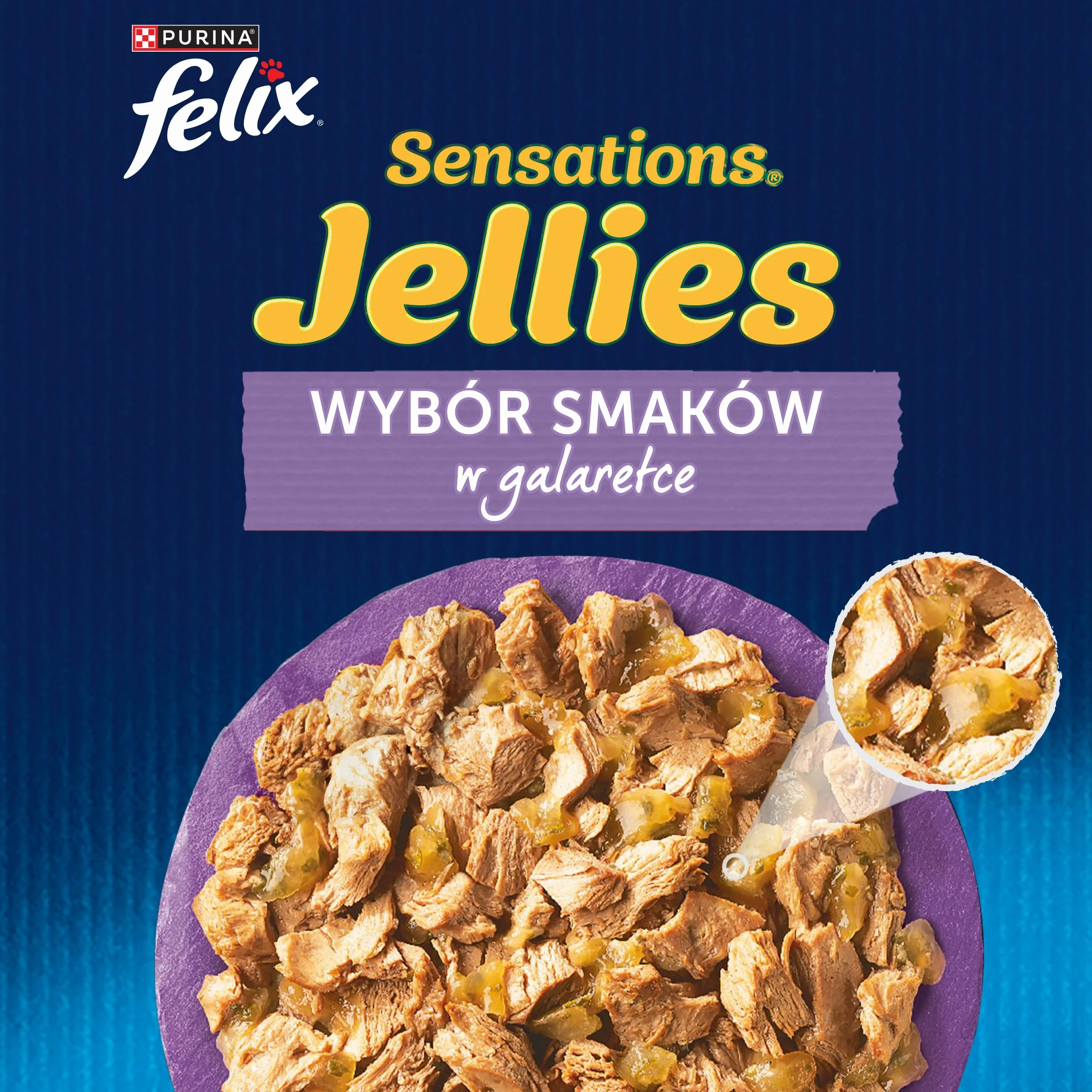 FELIX SENSATIONS JELLIES Wybór smaków | Karma mokra dla dorosłych kotów | Makrela, Śledź, Jagnięcina, Indyk | 12x85g