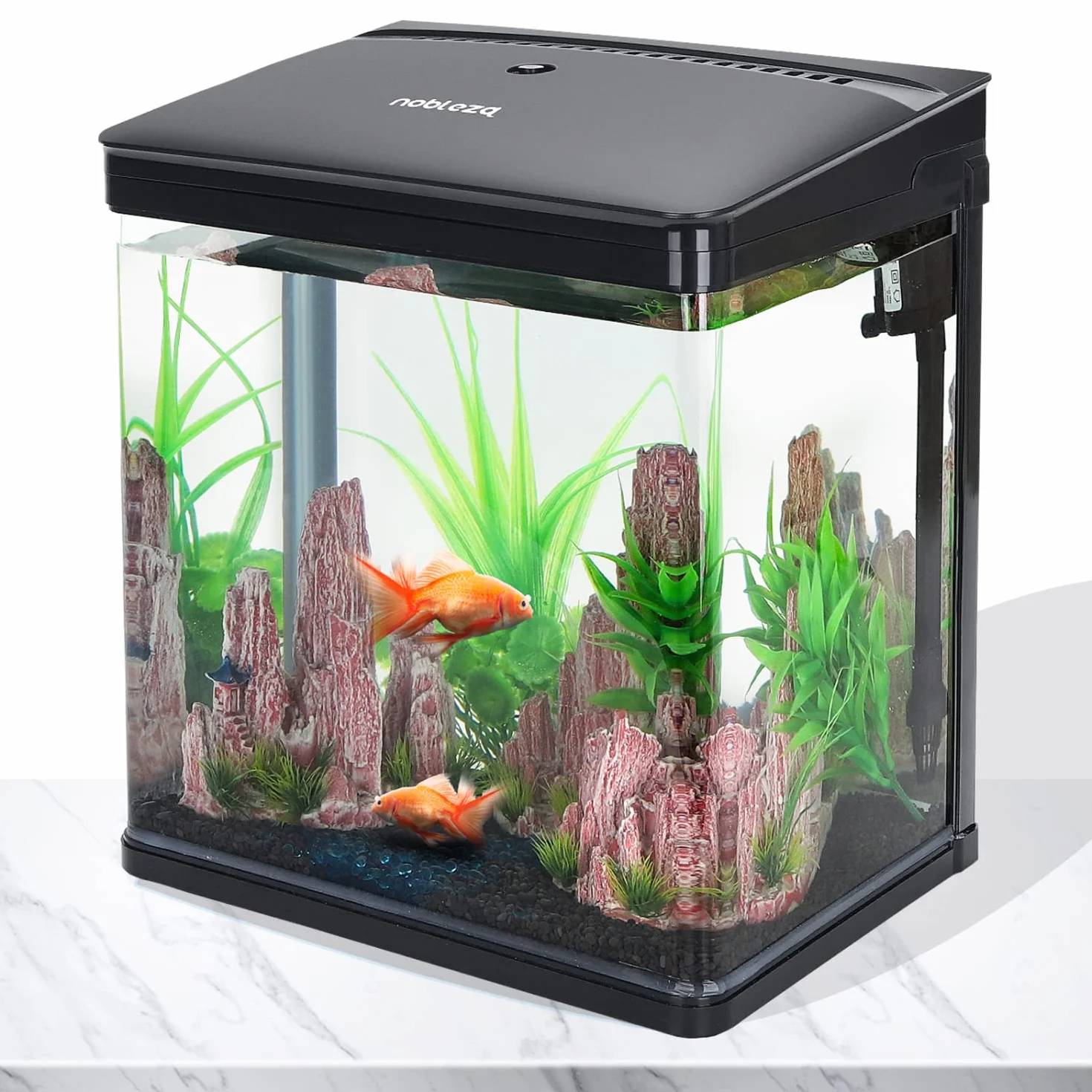 Nobleza - Szklane akwarium z pokrywą i oświetleniem LED. System filtrów o pojemności 14 litrów. Kolor Czarny