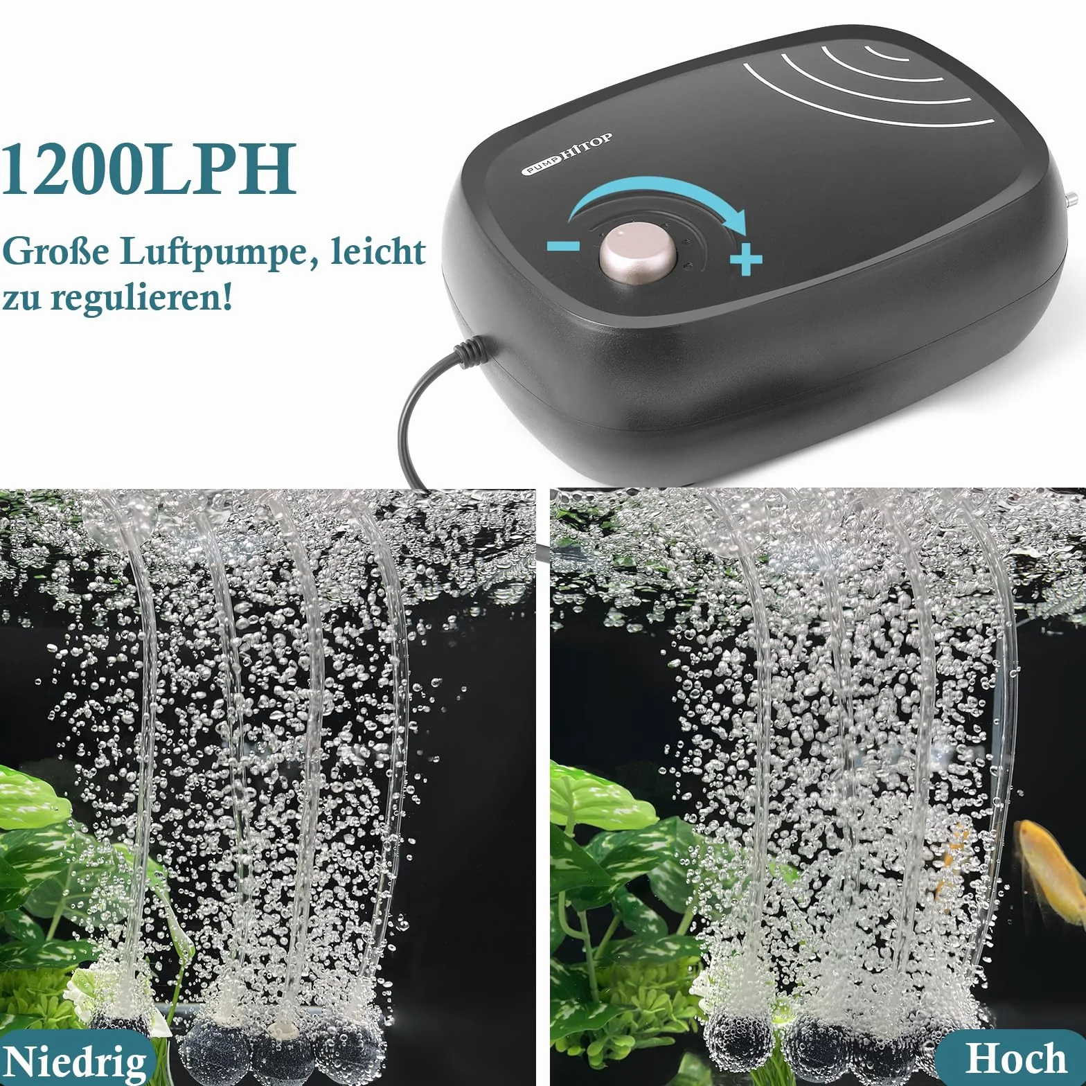 FEDOUR Pompa powietrza do akwarium o mocy 10 W: 4-wylotowe 320 GPH pompa powietrza do zbiornika na ryby