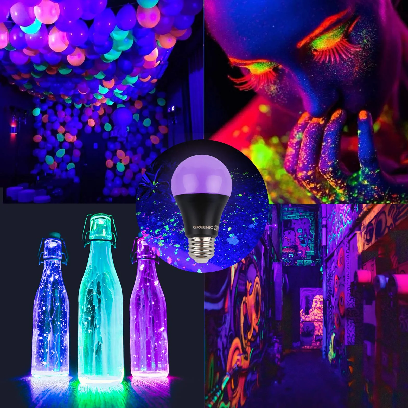 Czarne żarówki UV LED E27, 8 W (odpowiednik 60 W), świecące w ciemności, fioletowe lampy na Halloween, do domu, na imprezę, oświetlenie