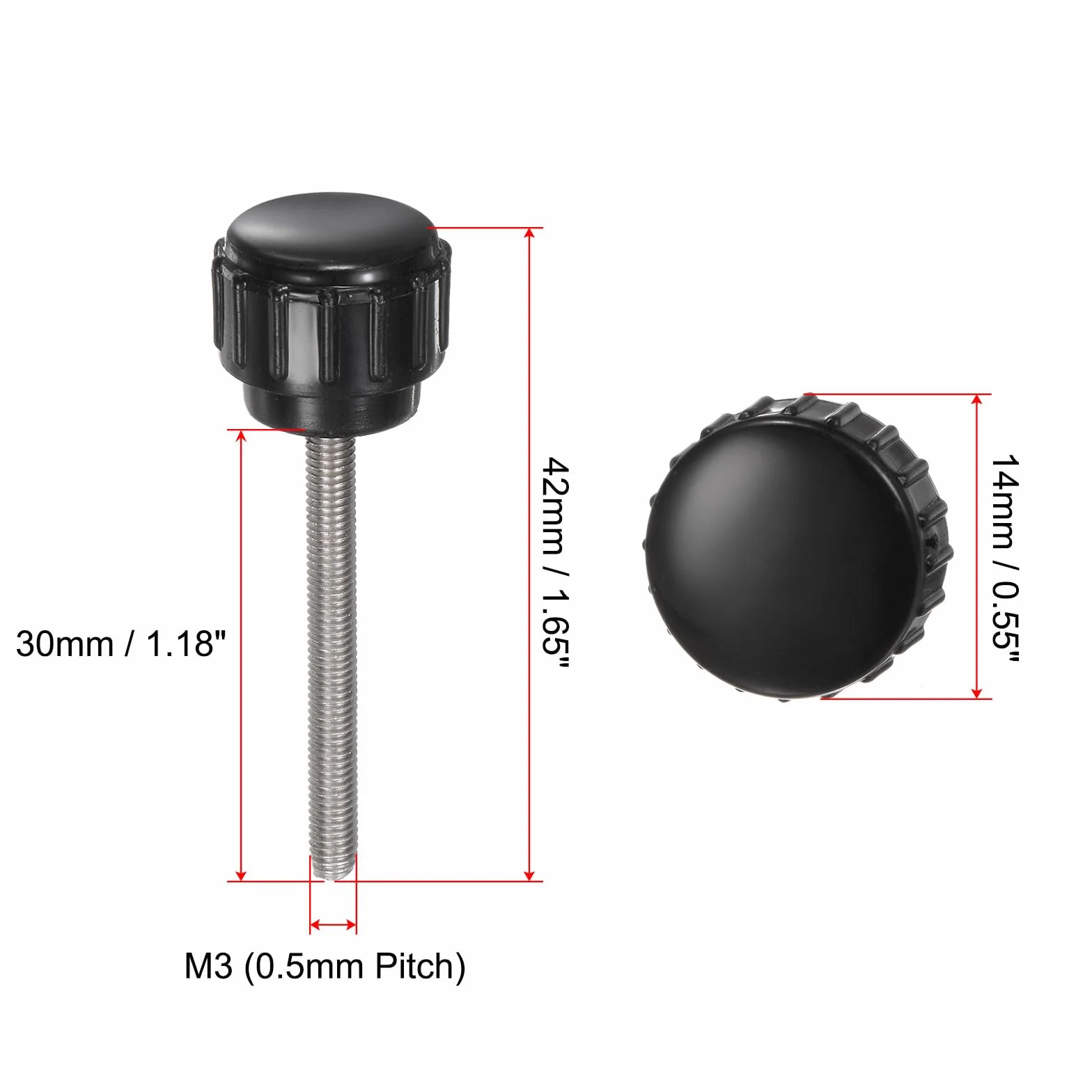QUARKZMAN 12 sztuk śrub radełkowanych z gwintem M3 x 30 mm x 14 mm śruba z łbem okrągłym ze stali nierdzewnej 304 bolce z okrągłym uchwytem zatrzaskowym 14 mm guziki ręczne śruby kciukowe śruba