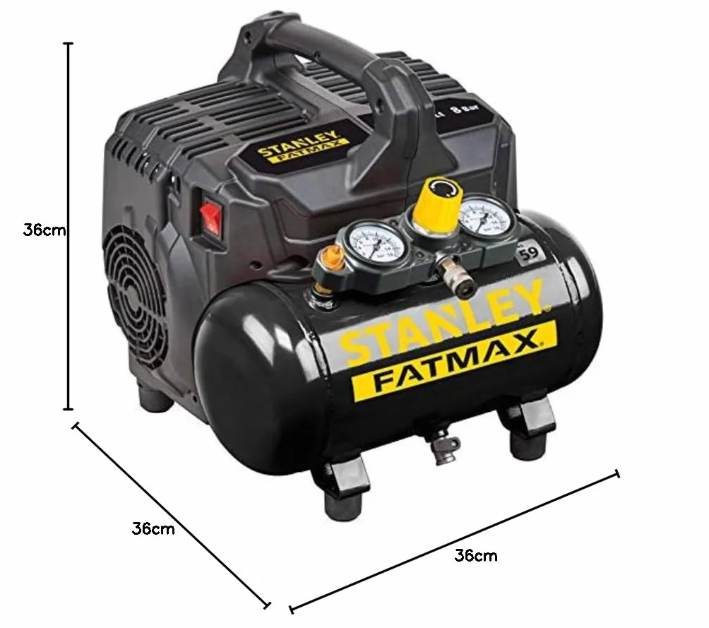 Stanley Fatmax Kompressor DST 101/8/6 FMXCM00 - Kompresor powietrza 8 bara - Cichy kompresor powietrza 59dB - Pojemność zbiornika 6 litrów - Kompresor zasilany akumulatorem 1450 obr./min