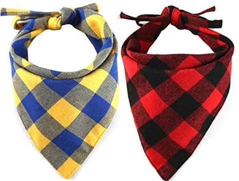 CHUKCHI Bandana dla psa w kratę, 4-pak - regulowane chusteczki dla psów, szalik, zmywalny, w kratę, trójkątna, dwustronna, bawełniana bandana z sznurkiem, odpowiednia dla małych, średnich i dużych
