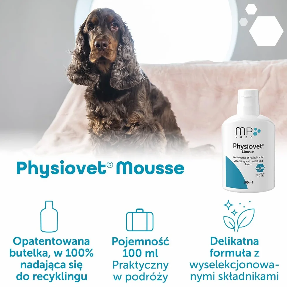MP Labo Physiovet® Pianka 100 ml - pianka oczyszczająca i odżywcza bez spłukiwania dla psów i kotów - zapach migdałowy
