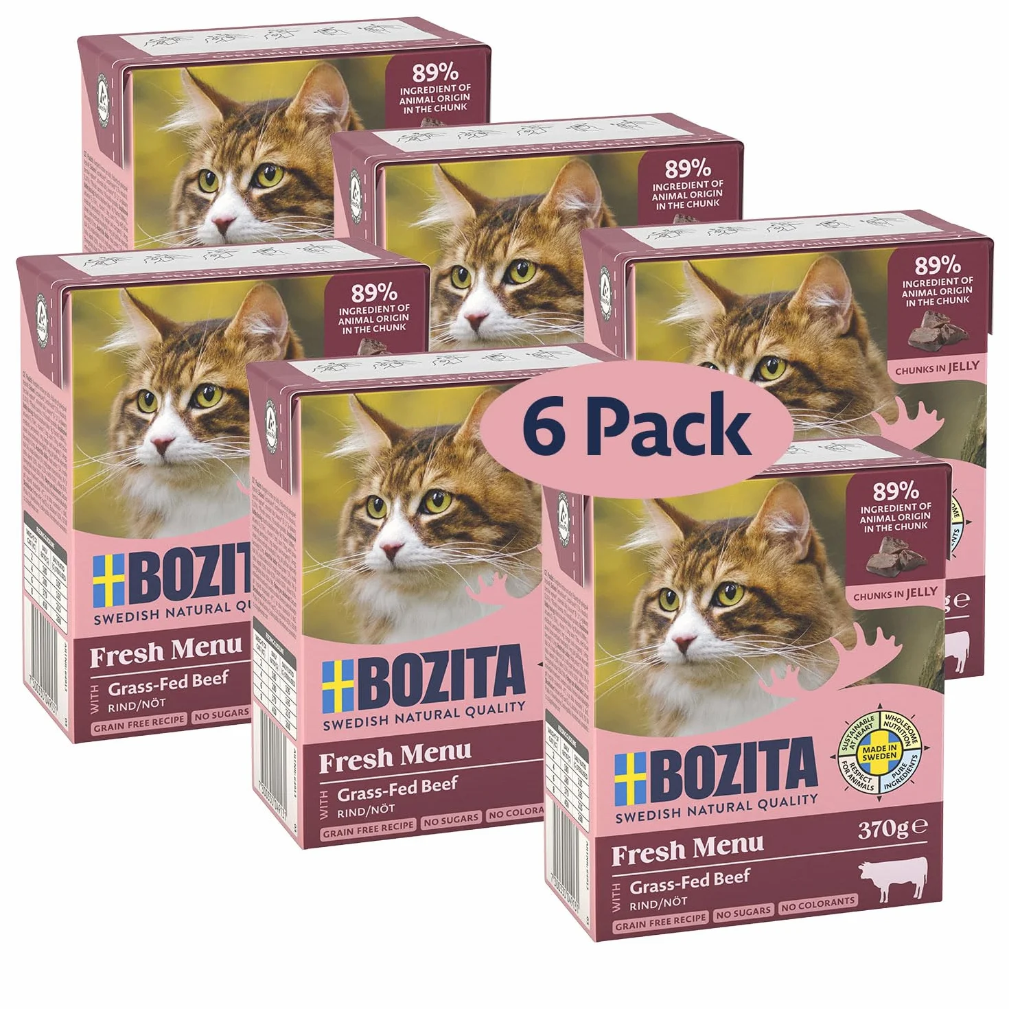 Bozita Karma mokra dla kotów w galaretce z mieloną wołowiną 6x370 g bez zbóż i cukru 7,5% białka 5% tłuszczu
