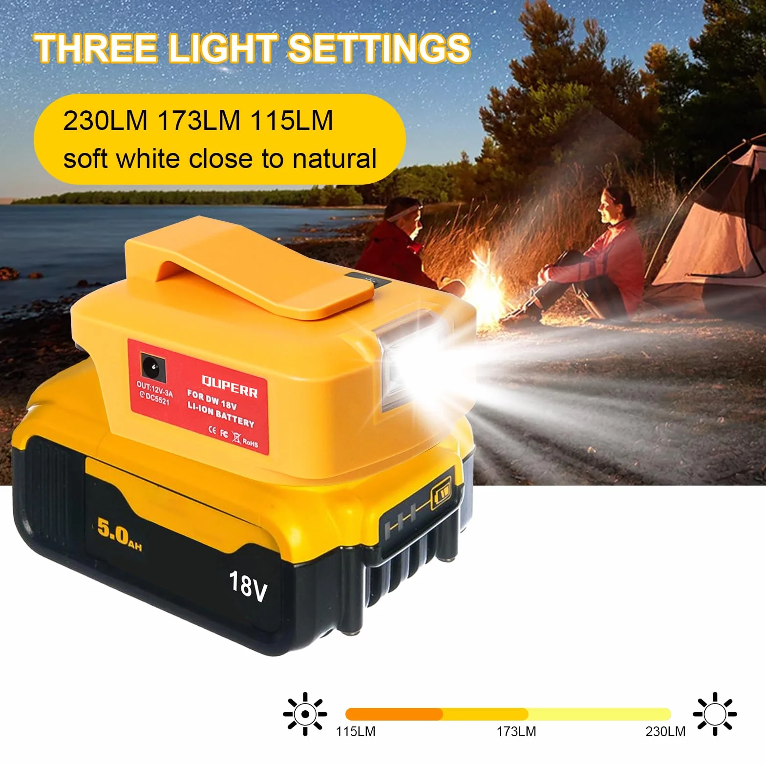 Adapter USB Dewalt 18 V konwerter światła roboczego LED podwójny port ładowania USB DC