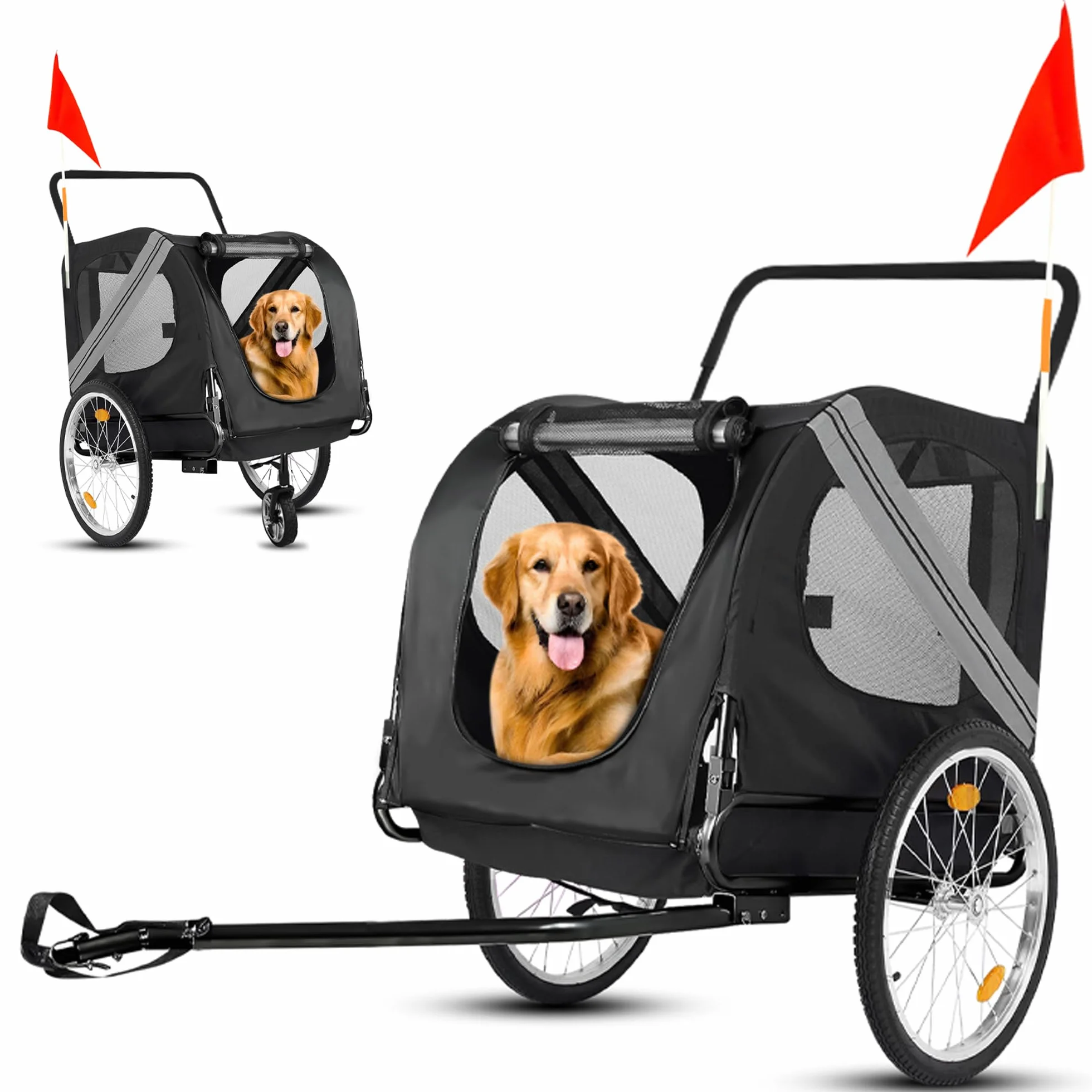 Przyczepka rowerowa dla psów 2 w 1 – Składana przyczepka dla psów – Wózek dla psów – maks. 35 kg – Ciemnoszary