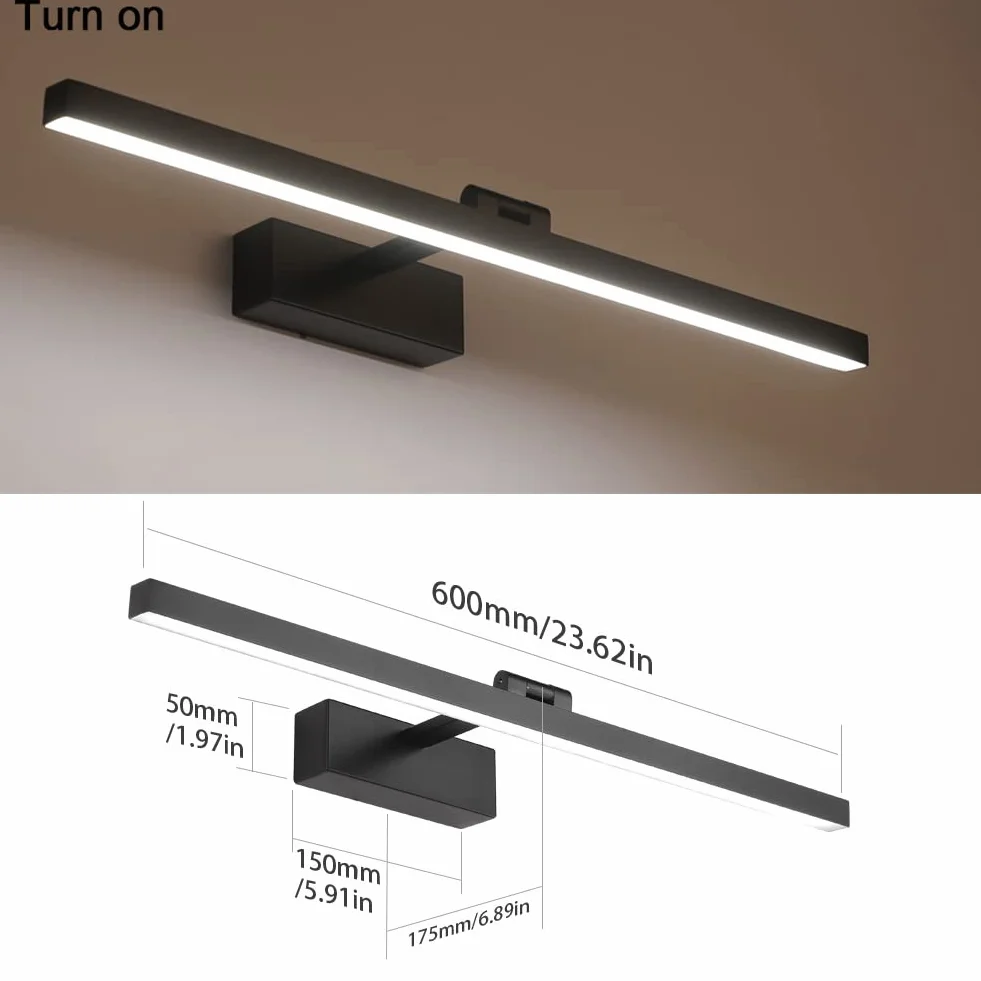 Klighten Lampa LED nad lustro łazienkowe, 61 cm, obracana o 180 stopni, lampa ścienna do łazienki, IP44, 18 W, 1170 lumenów, lampa łazienkowa, lampa łazienkowa, lampa ścienna, aluminium, 5500 K, zimna