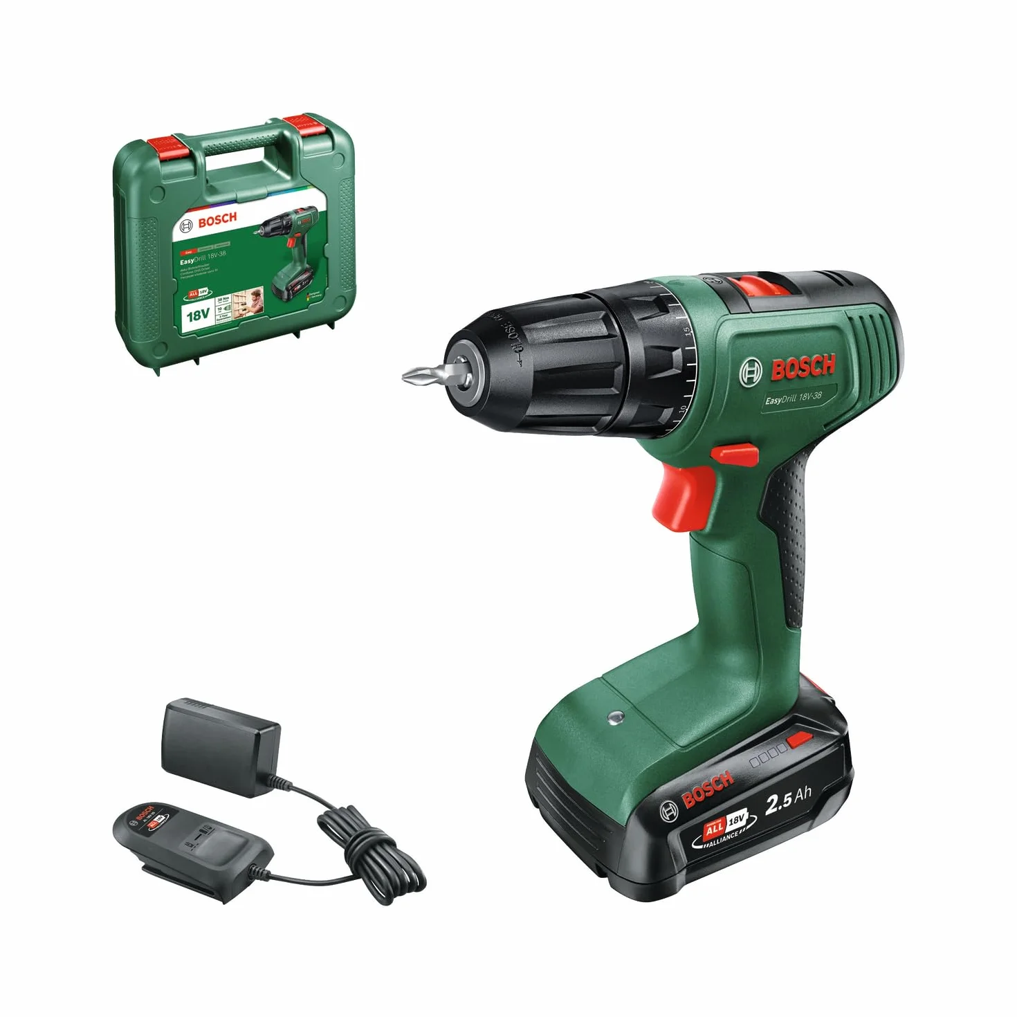 Bosch Wiertarka akumulatorowa EasyDrill 18V-38 (1 akumulator 2,5 Ah; system 18V; walizka)