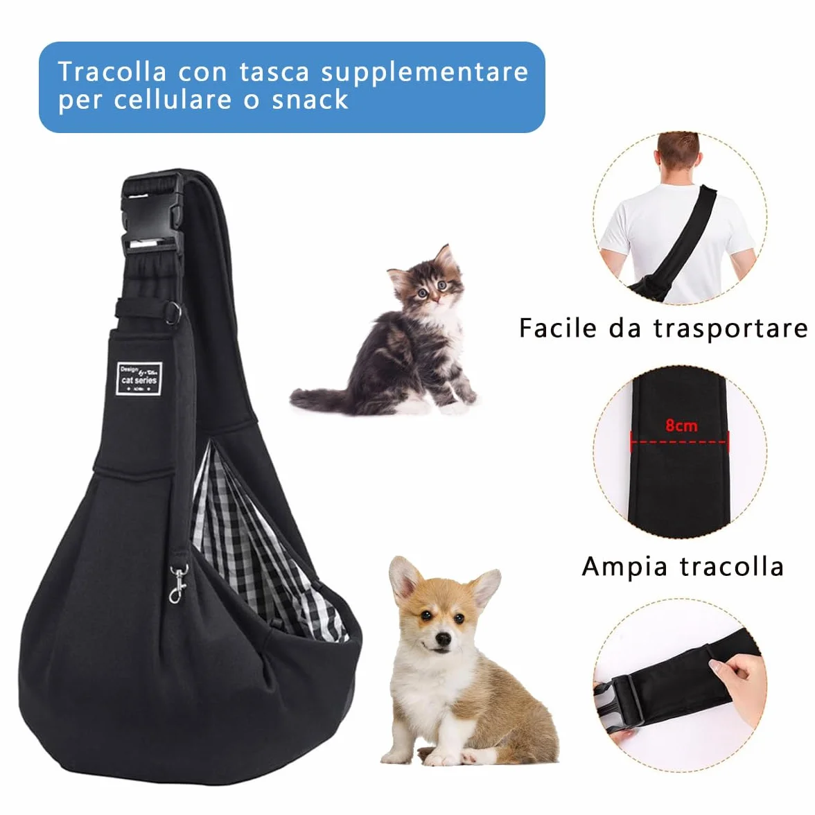 Torba podróżna dla psa, torba podróżna, na spacer i na świeżym powietrzu, dla psa/kota do 7,5 kg, czarna