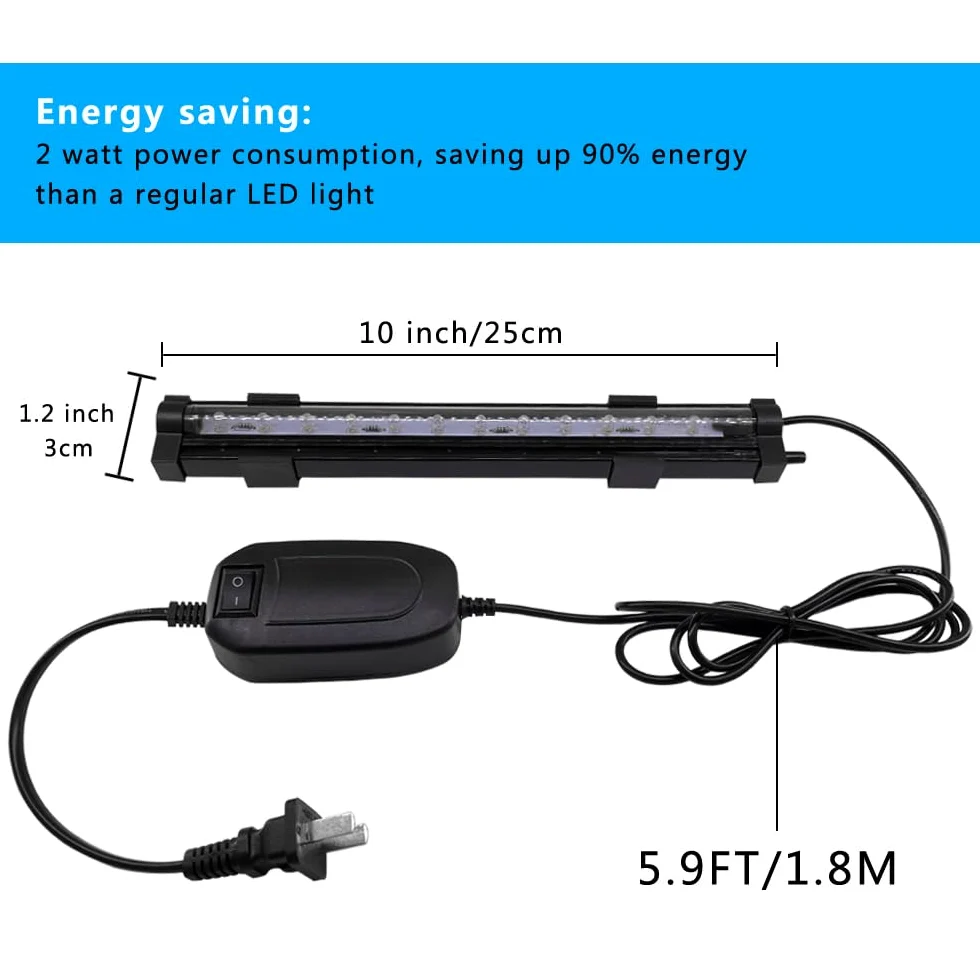 PULACO Kamień powietrzny LED do akwarium, 2 W, długość 25,4 cm, do pompy powietrza