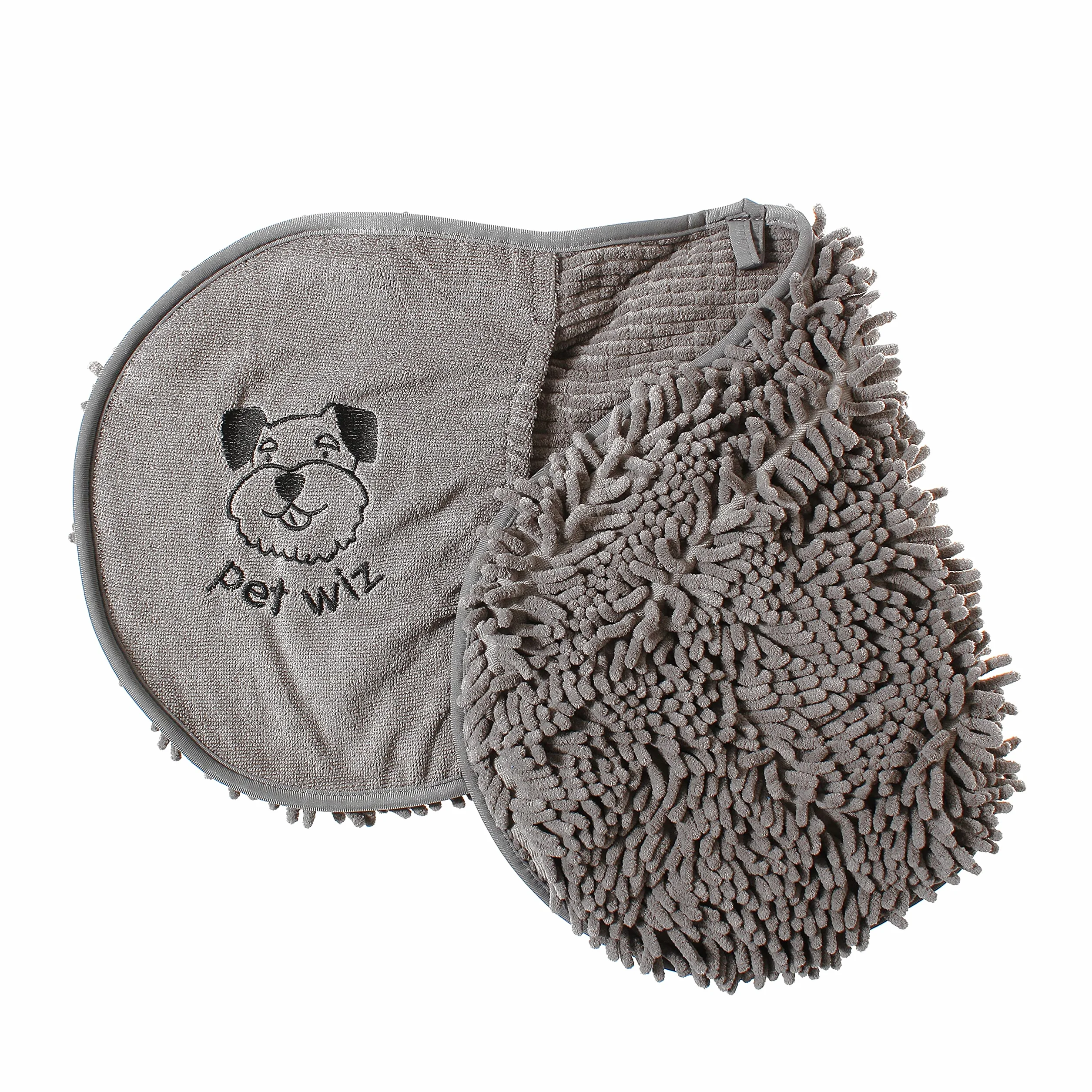 pet wiz Ręcznik szenilowy, z mikrofibry, super chłonny, szybkoschnący, lekki, z praktycznymi przegródkami na rękawiczki, 82 cm x 32 cm (szary)