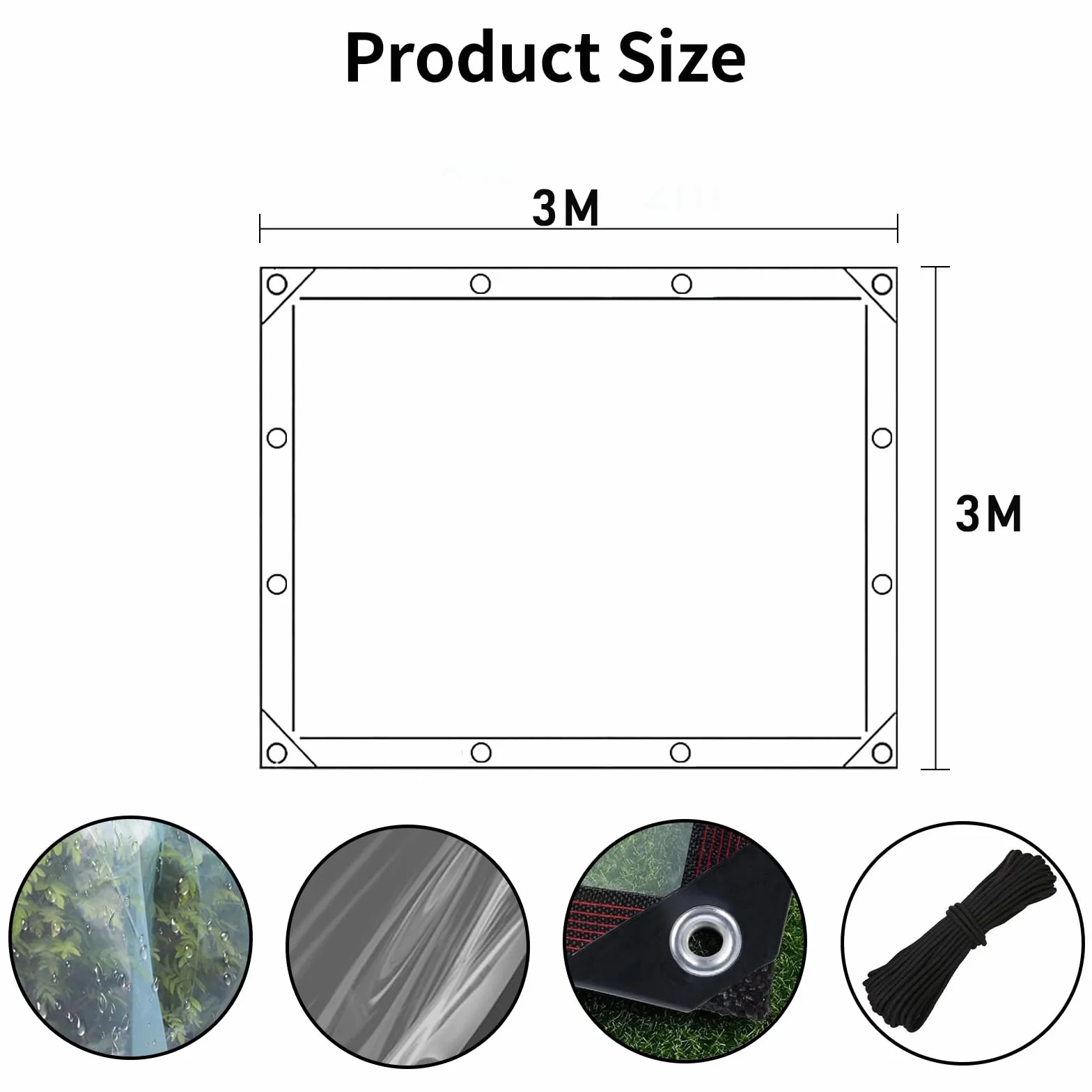 Przezroczysta plandeka z oczkami, wodoszczelna plandeka ochronna na meble ogrodowe, rośliny, do szklarni (3 x 3 m)